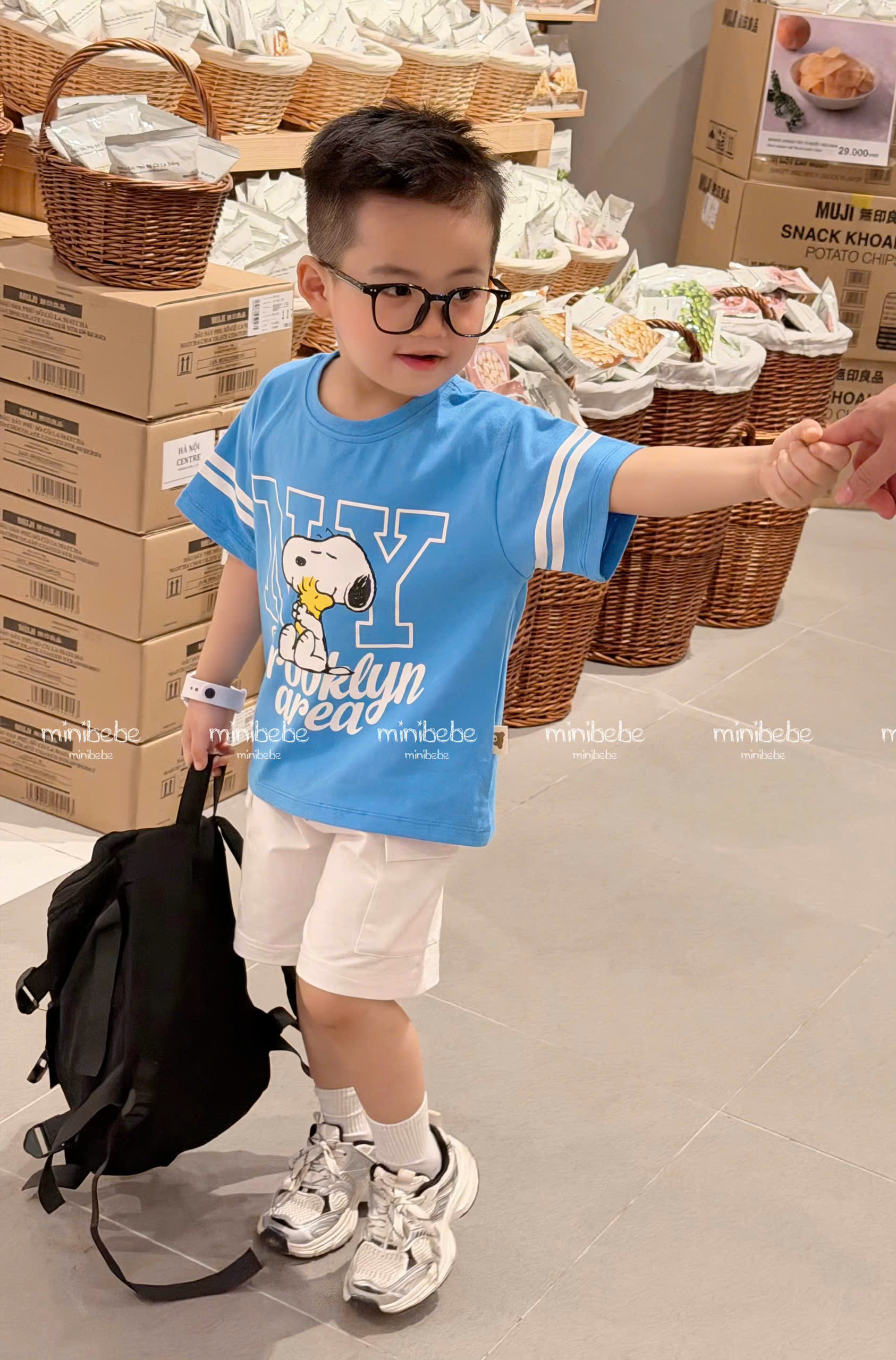 XẢ B319 - SET BỘ SNOOPY XANH QUẦN TÚI HỘP TRẮNG