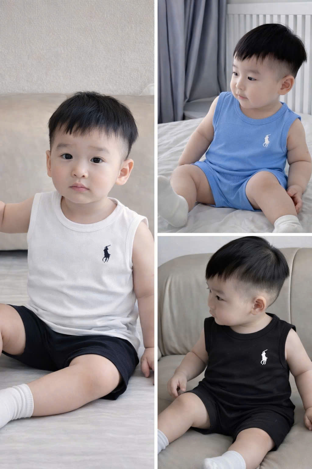 XẢ B320 - SET 4 ÁO BA LỖ THÊU NGỰA XANH TRẮNG ĐEN XÁM