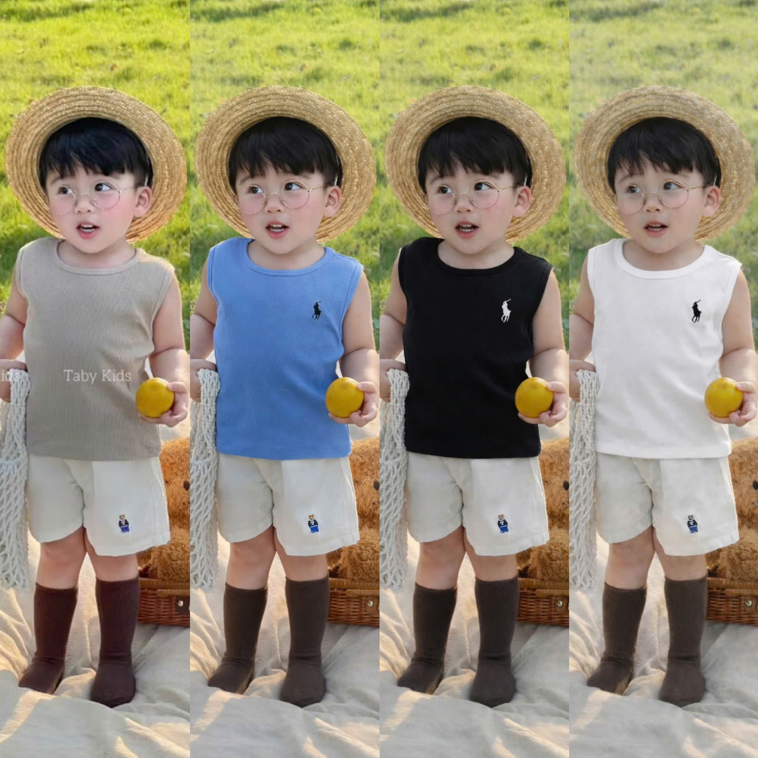 XẢ B320 - SET 4 ÁO BA LỖ THÊU NGỰA XANH TRẮNG ĐEN XÁM