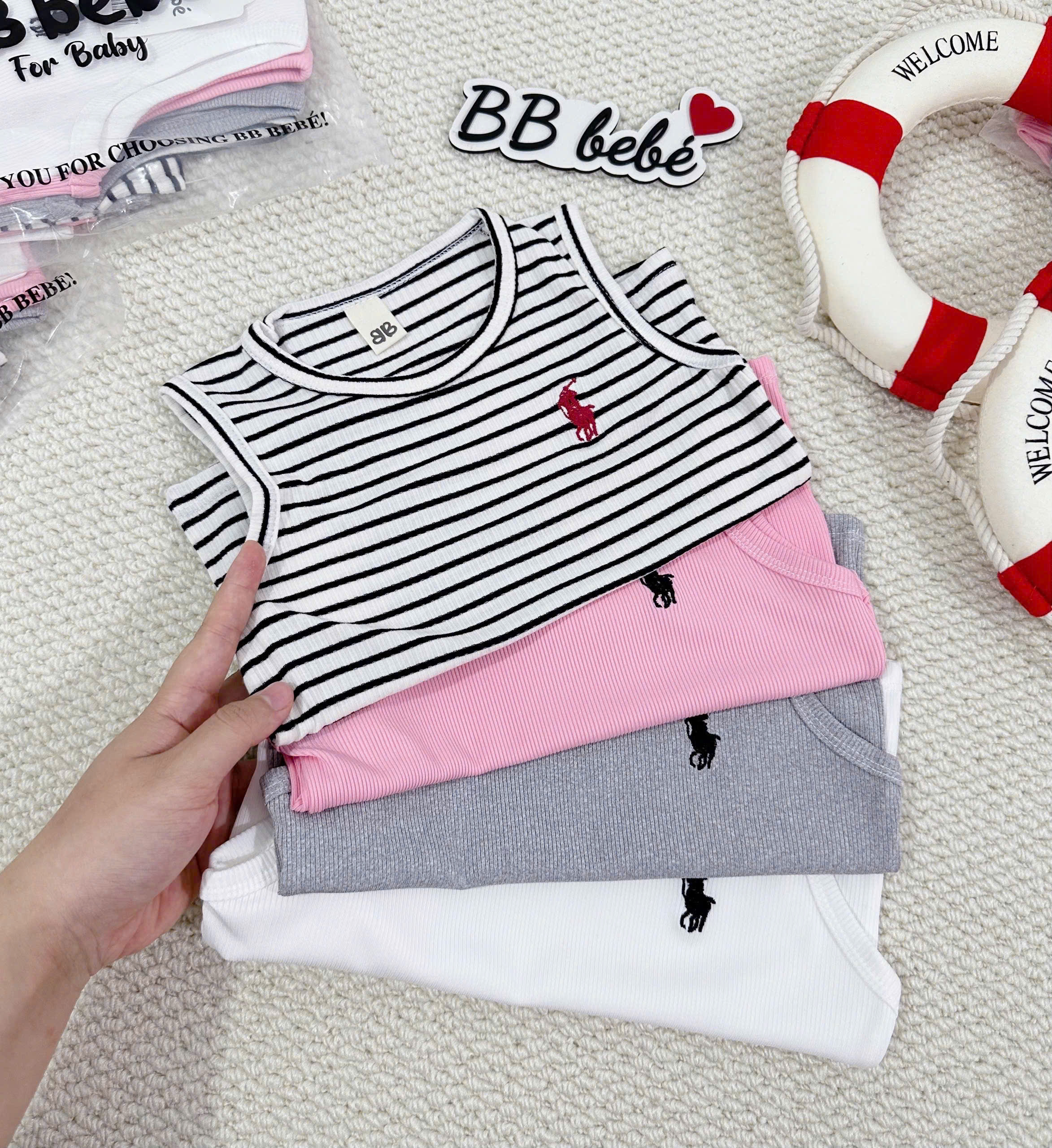 XẢ B337 - SET 4 ÁO BA LỖ NGỰA HỒNG XÁM TRẮNG KẺ