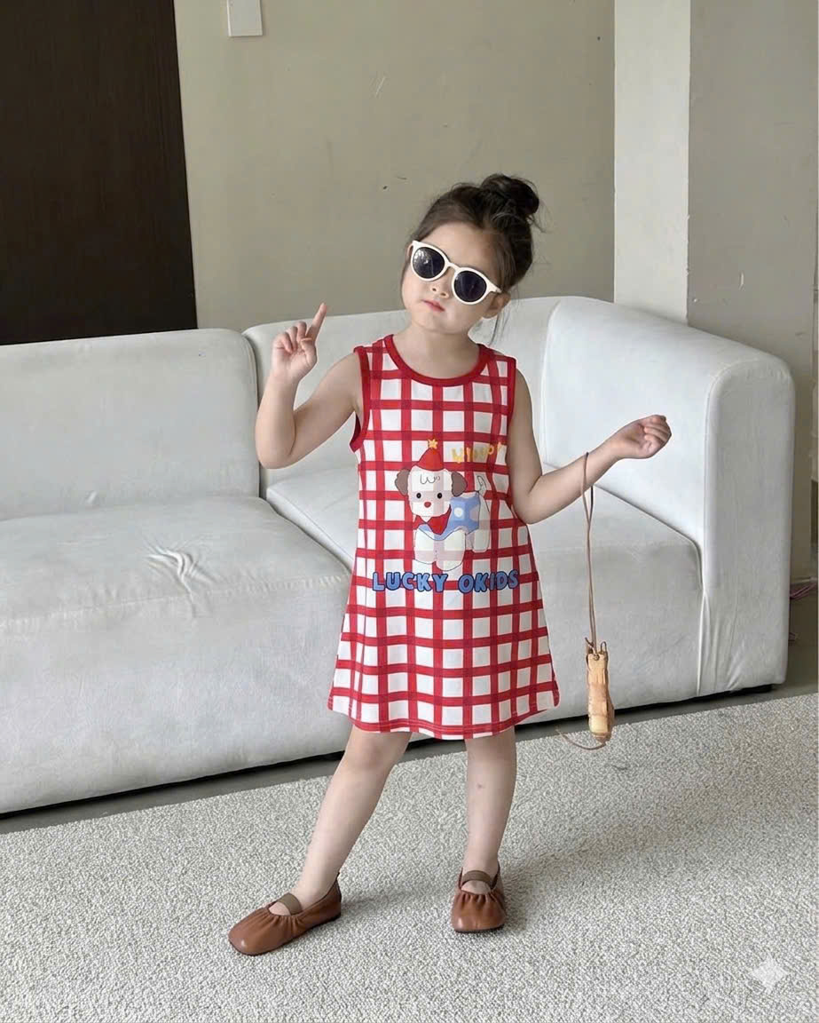 XẢ B338 - SET 3 VÁY KẺ ĐỎ HỒNG TRẮNG