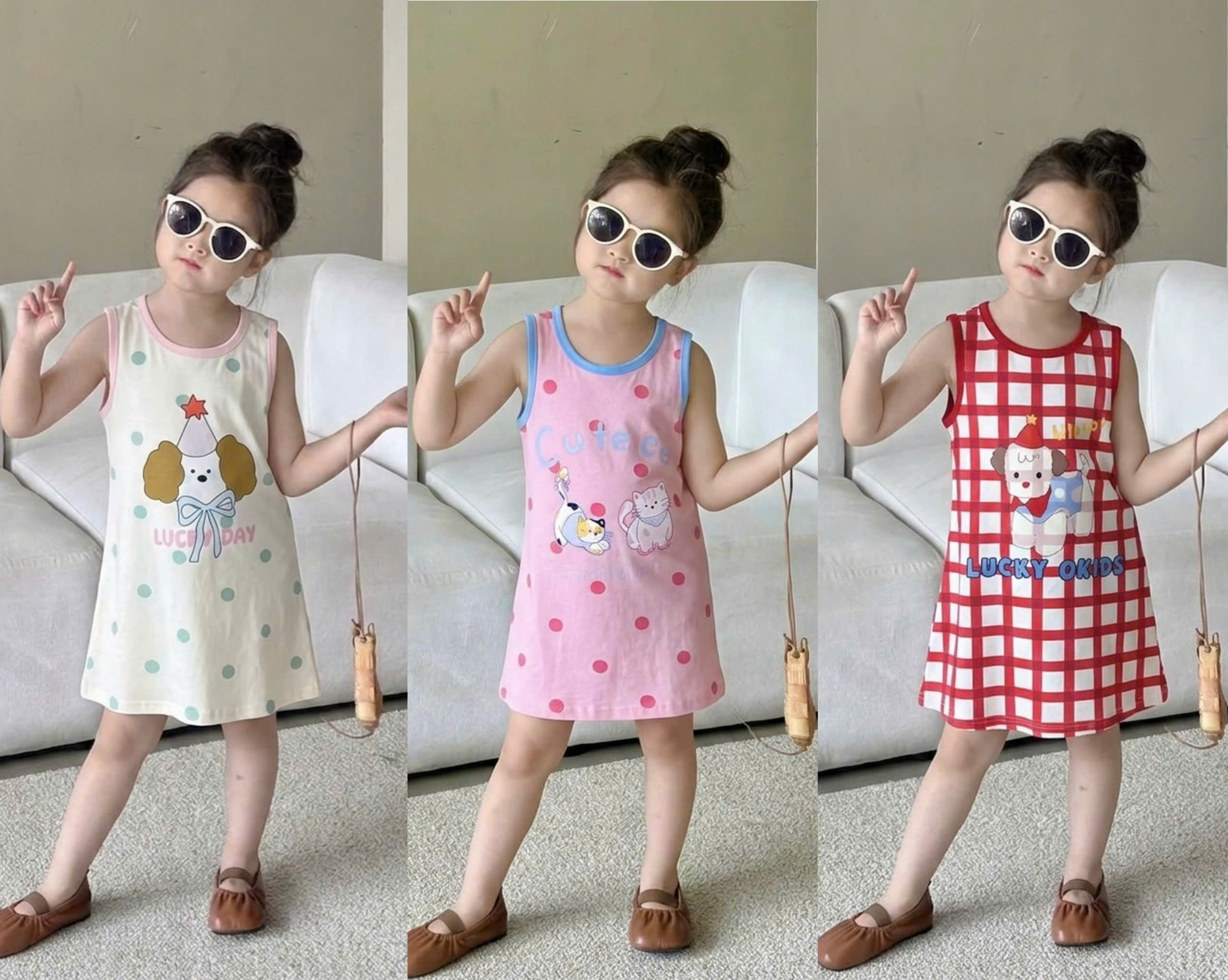 XẢ B338 - SET 3 VÁY KẺ ĐỎ HỒNG TRẮNG