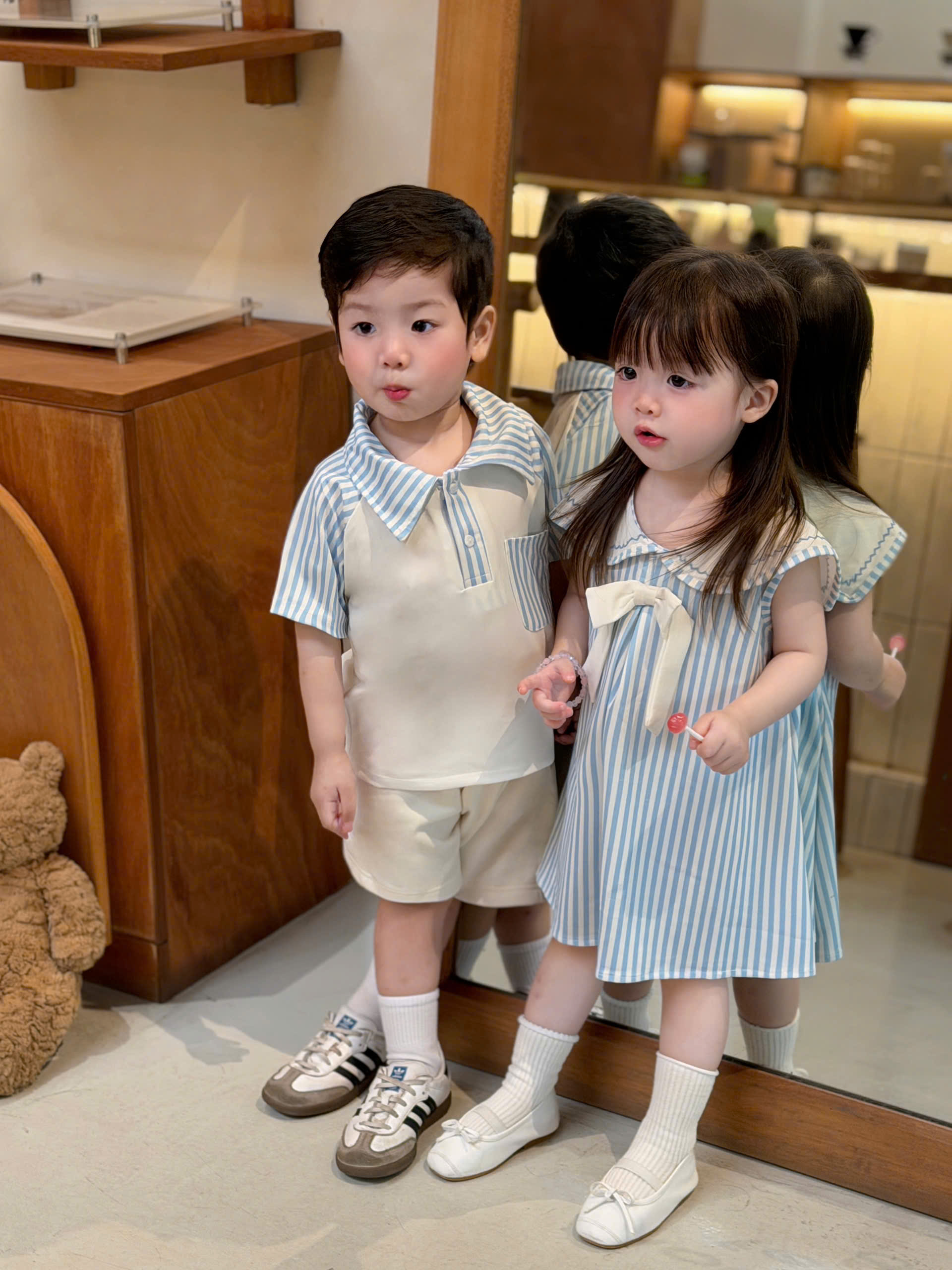XẢ B348 - SET SỌC XANH PHỐI TRẮNG ĐÔI TRAI GÁI