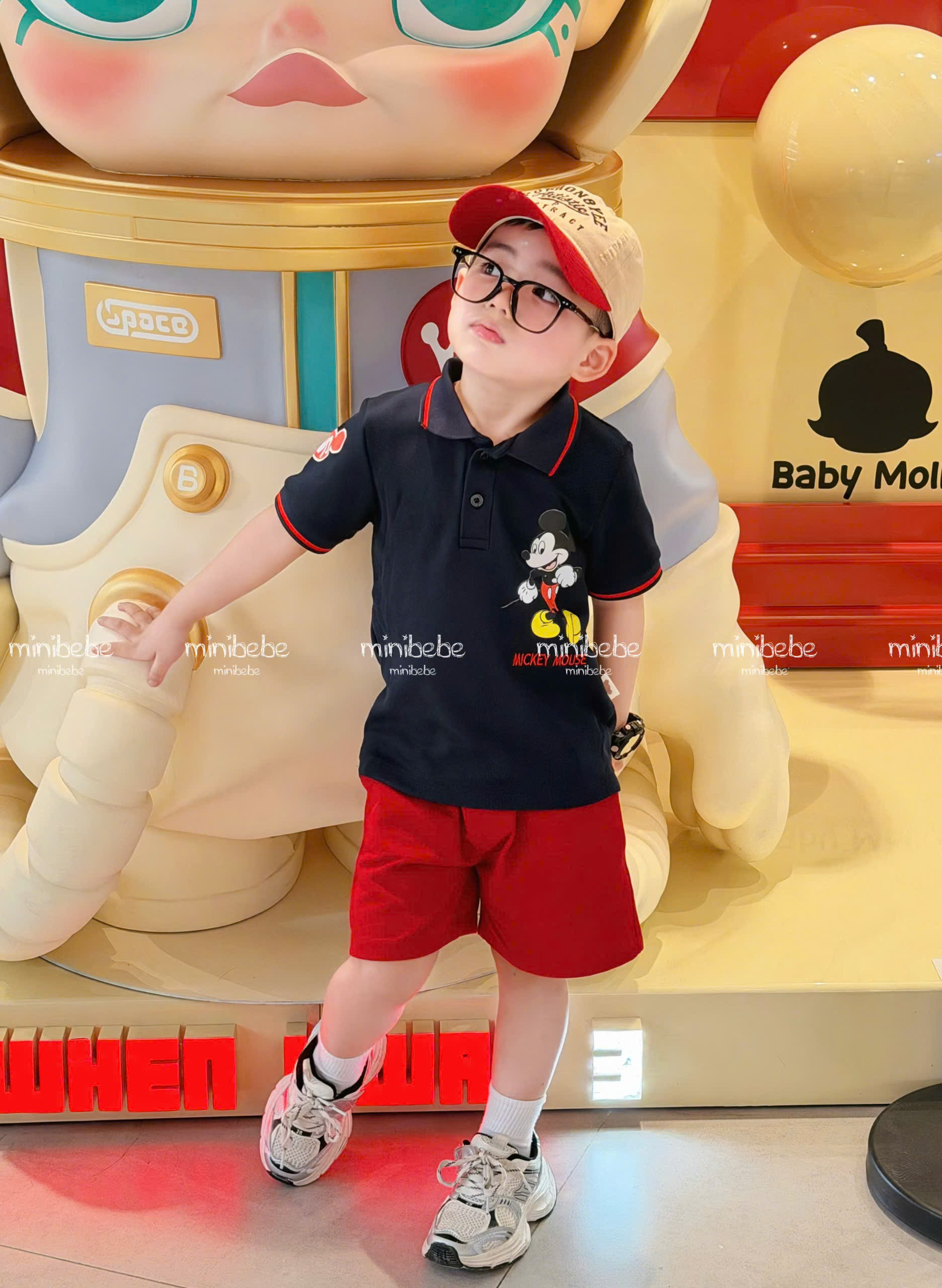 XẢ B356 - SET BỘ CỔ ĐỨC MICKEY QUẦN ĐỎ