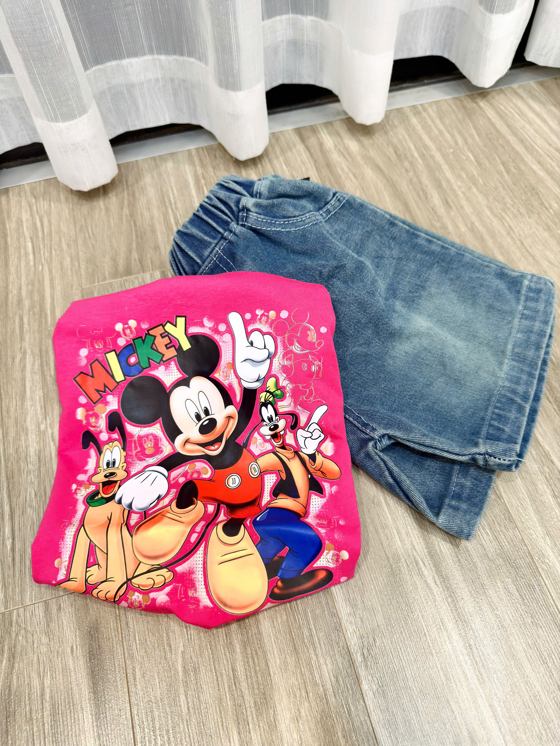 XẢ B358 - SET BỘ MICKEY HỒNG QUẦN JEAN SIZE NHỠ