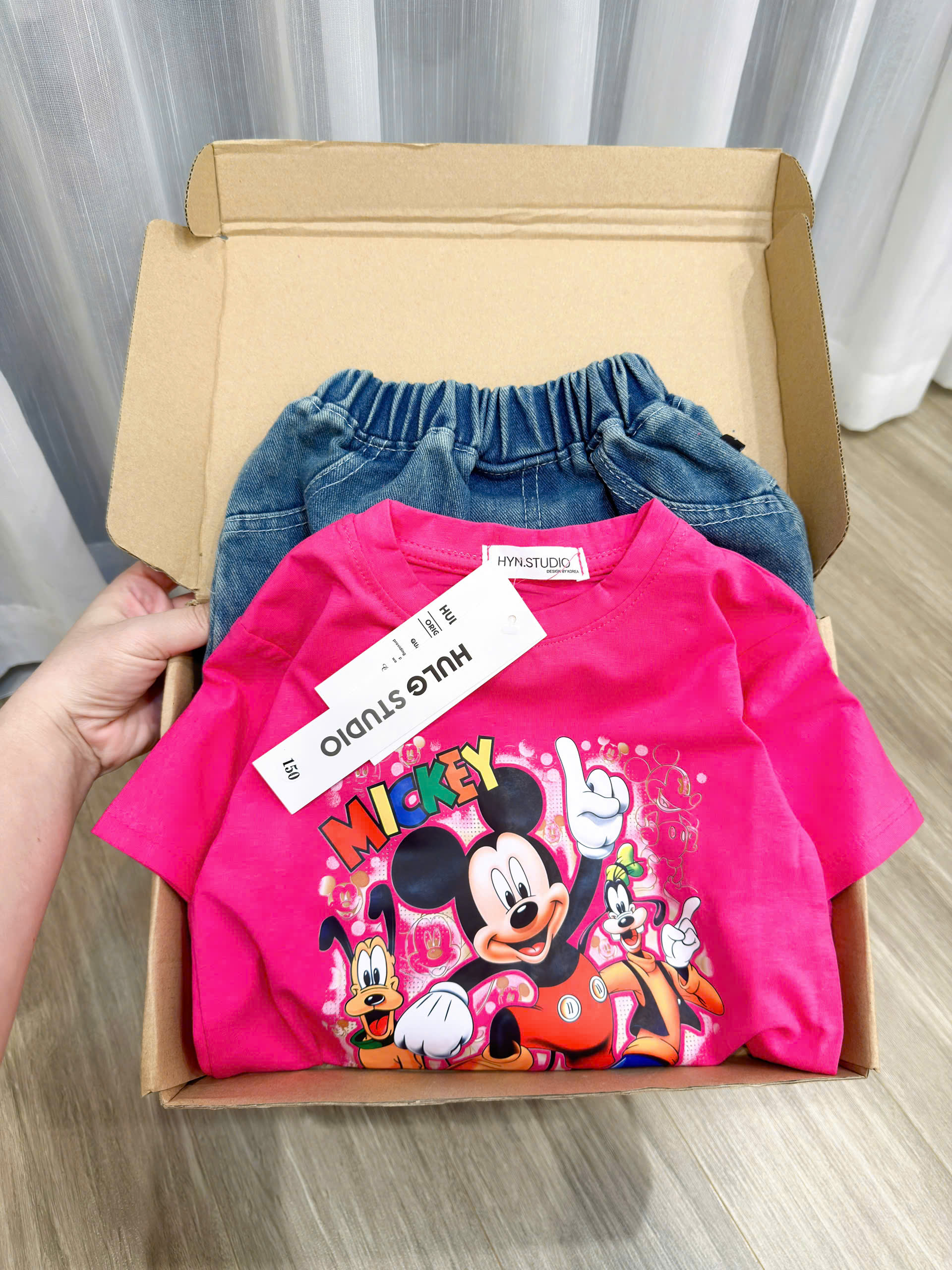 XẢ B358 - SET BỘ MICKEY HỒNG QUẦN JEAN SIZE NHỠ
