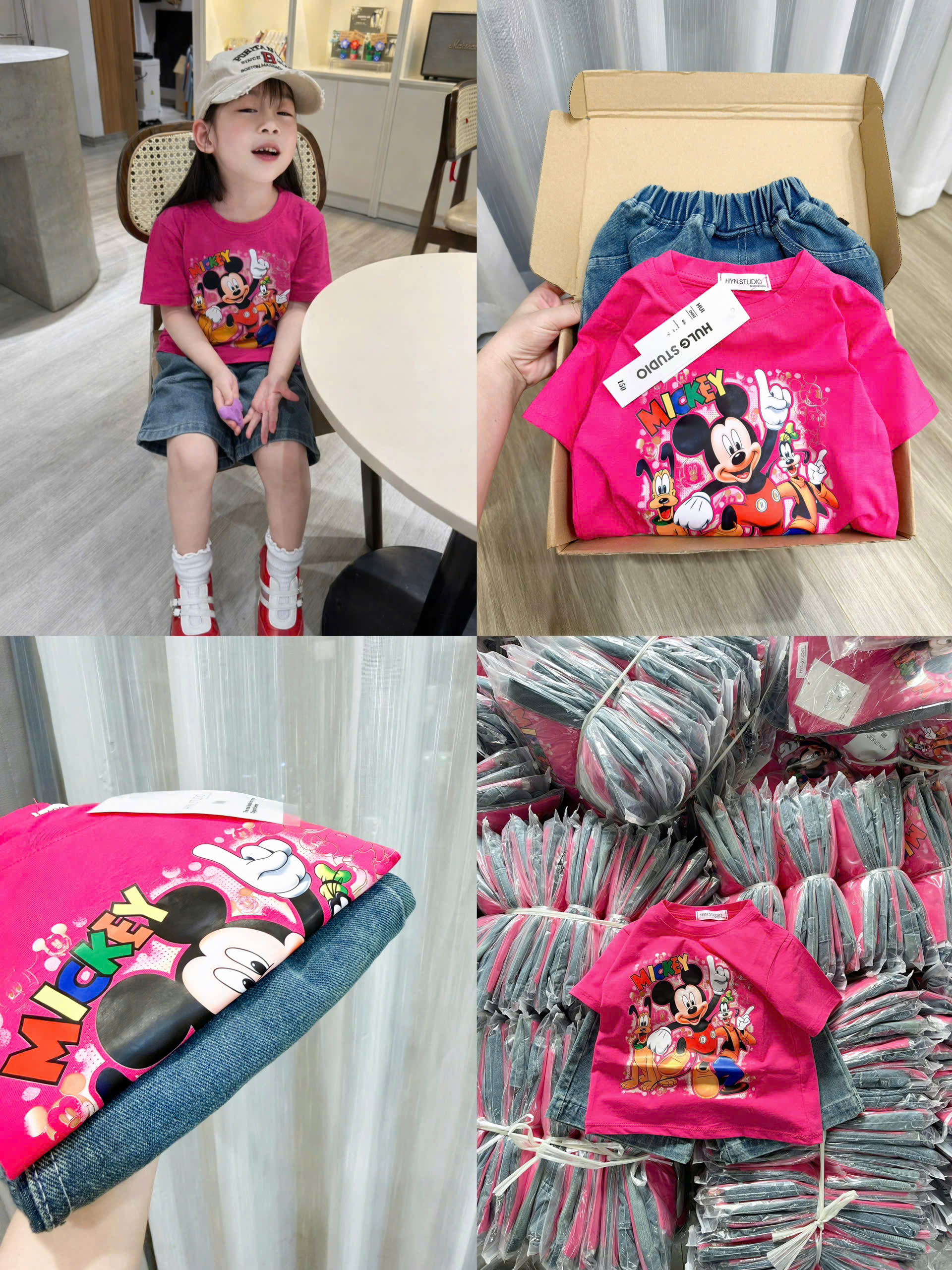 XẢ B358 - SET BỘ MICKEY HỒNG QUẦN JEAN SIZE NHỠ