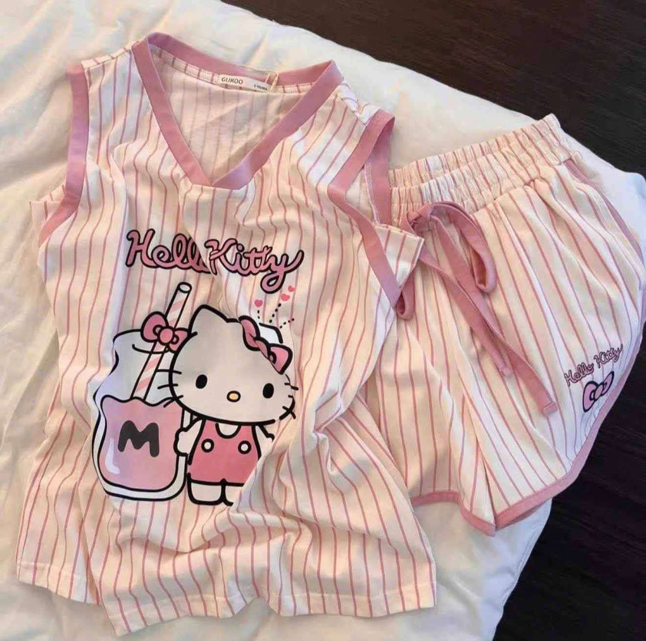 XẢ B359 - SET BỘ NỮ BA LỖ KITTY SỌC HỒNG