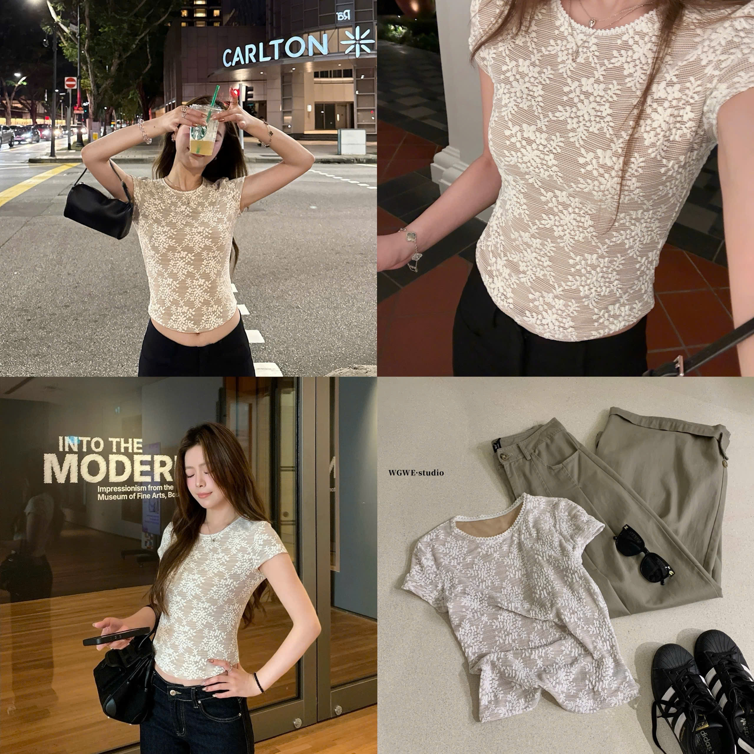 XẢ B369 - ÁO REN LƯỚI CỘC TAY