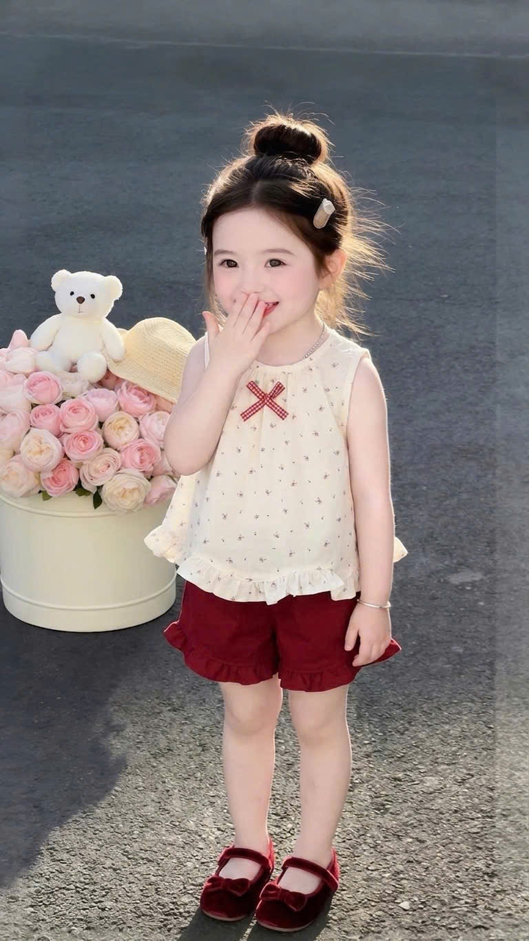 XẢ B374 - SET ÁO THÔ TRẮNG HOA NHÍ SÁT NÁCH QUẦN ĐỎ
