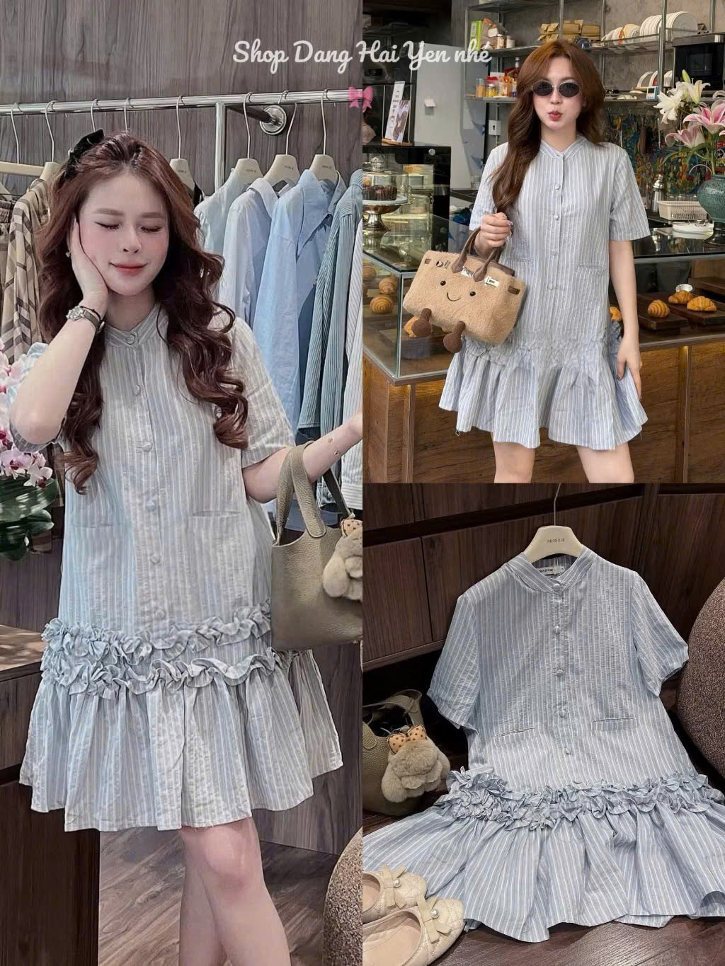 XẢ B377 - VÁY KẺ XANH CHỮ A BÈO