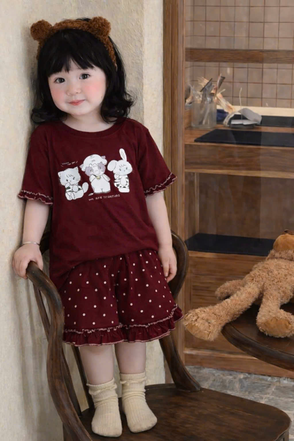 XẢ B378 - SET BỘ ĐỎ CỌC MÈO THỎ BÒ QUẦN CHẤM BI MẸ CON