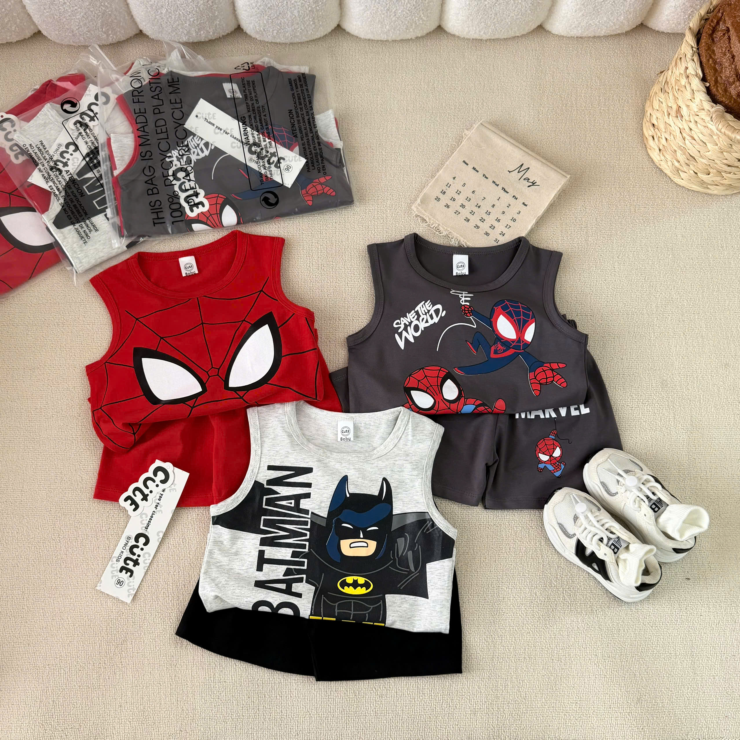 XẢ B396 - SET 3 BỘ BA LỖ BATMAN NHỆN XÁM ĐỎ GHI