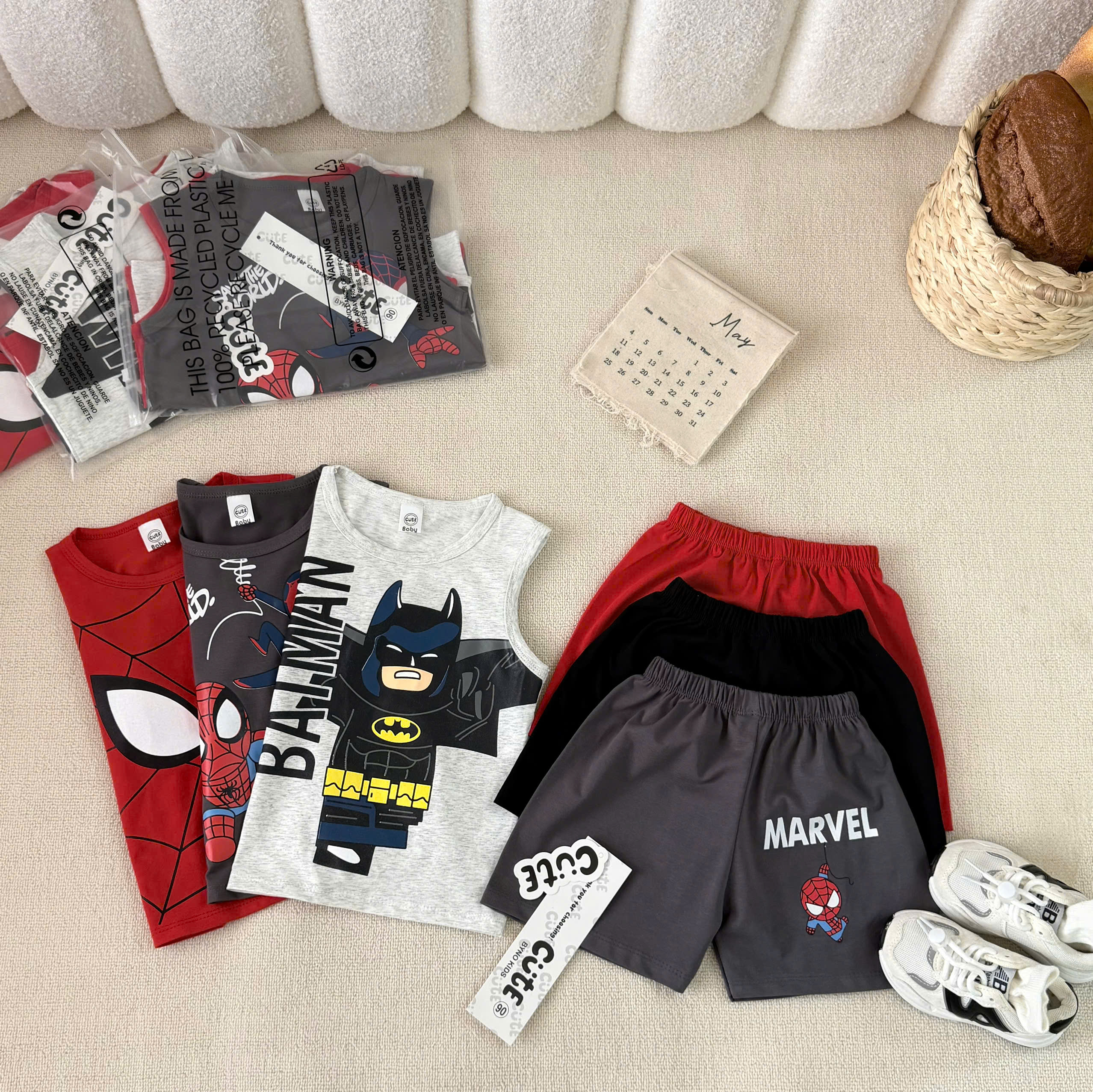 XẢ B396 - SET 3 BỘ BA LỖ BATMAN NHỆN XÁM ĐỎ GHI