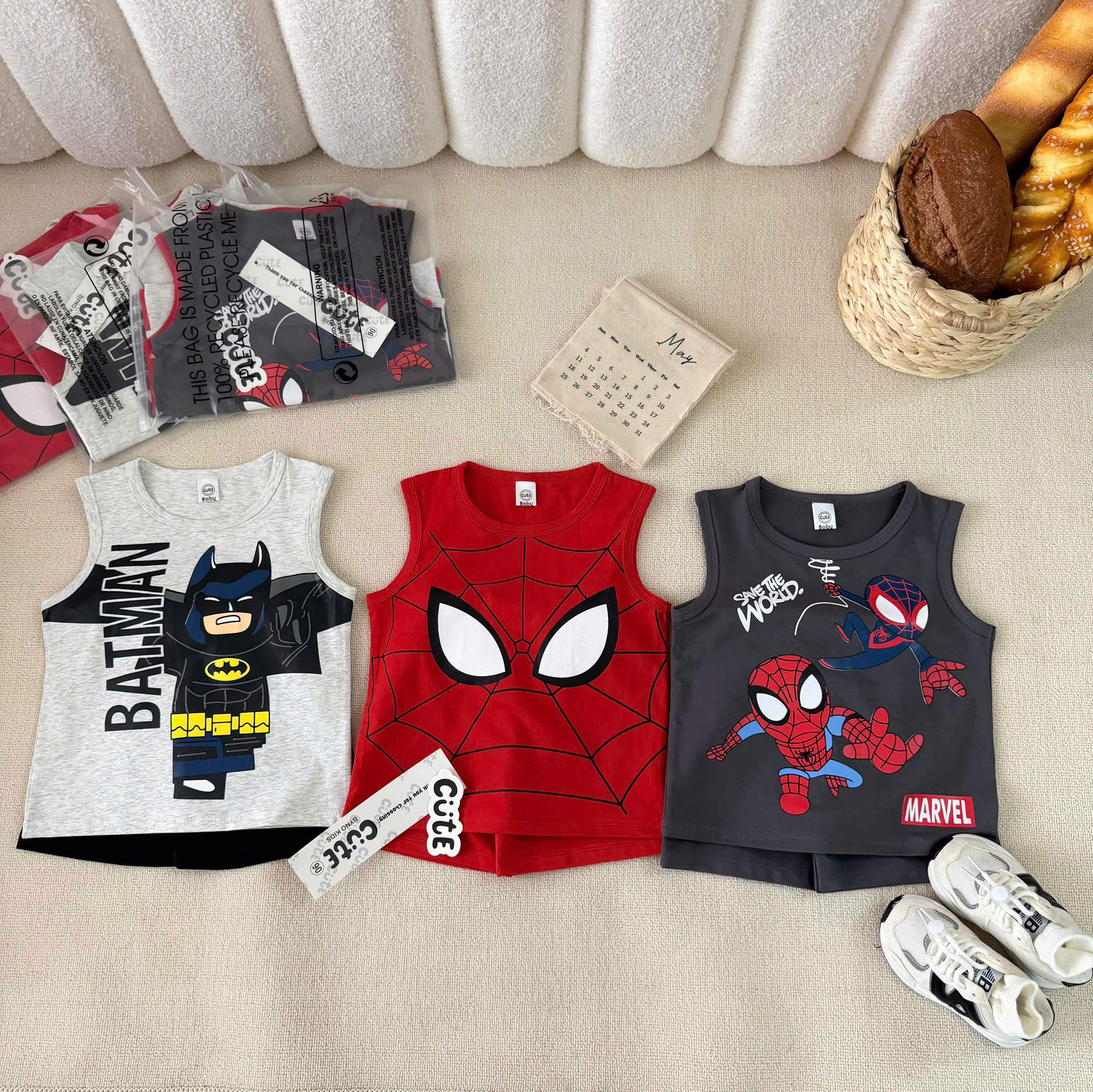 XẢ B396 - SET 3 BỘ BA LỖ BATMAN NHỆN XÁM ĐỎ GHI