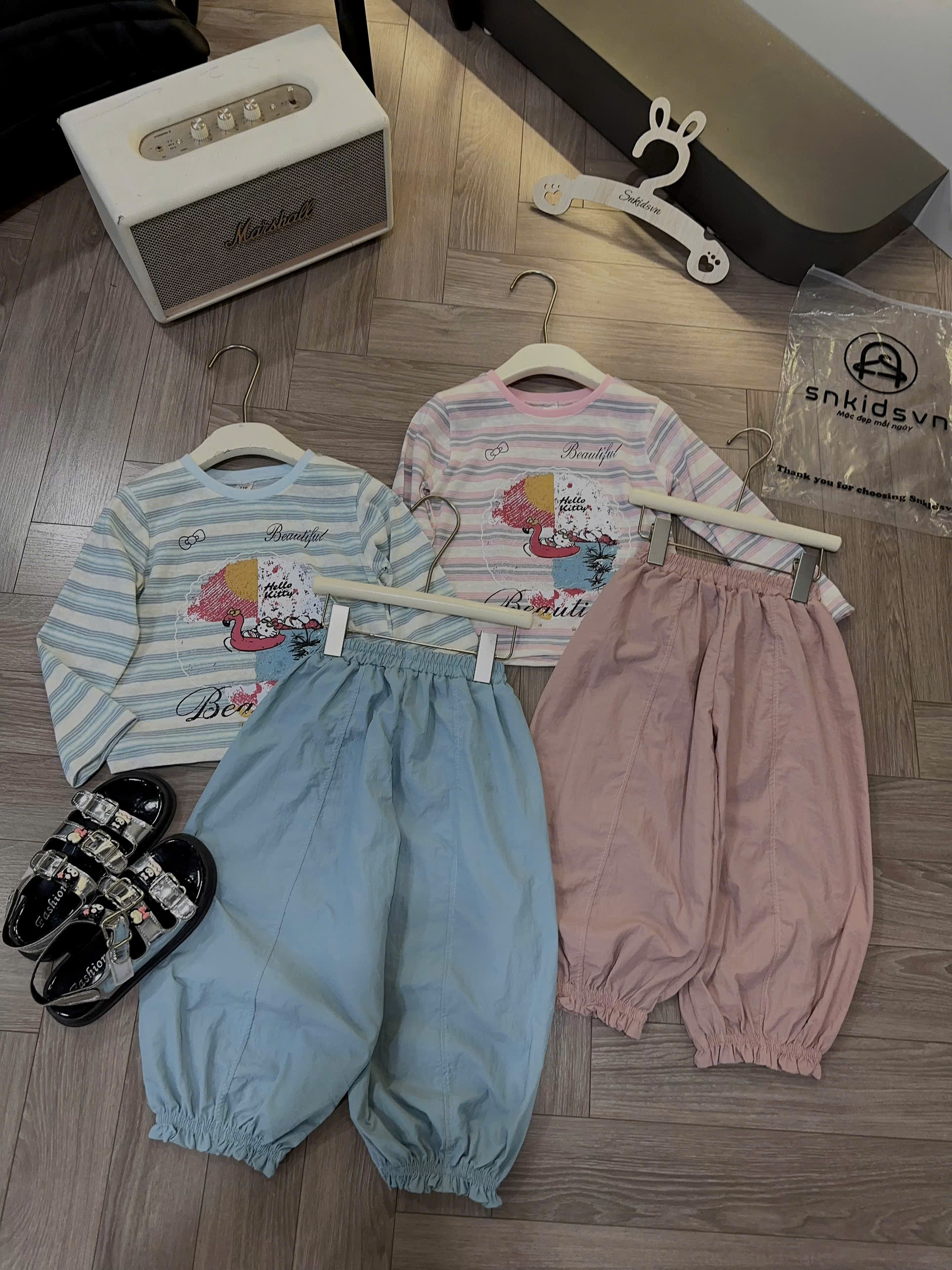 B400 - SET ÁO KẺ BEAUTIFUL QUẦN BOM
