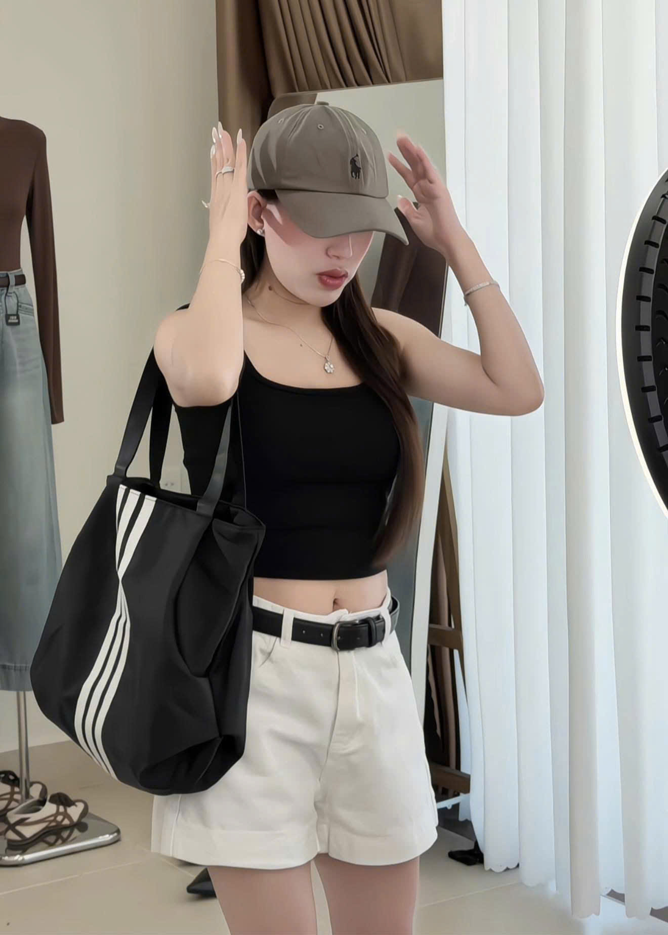 B403 - TÚI XÁCH ĐEN VẢI DÙ SỌC TRẮNG SIZE TO