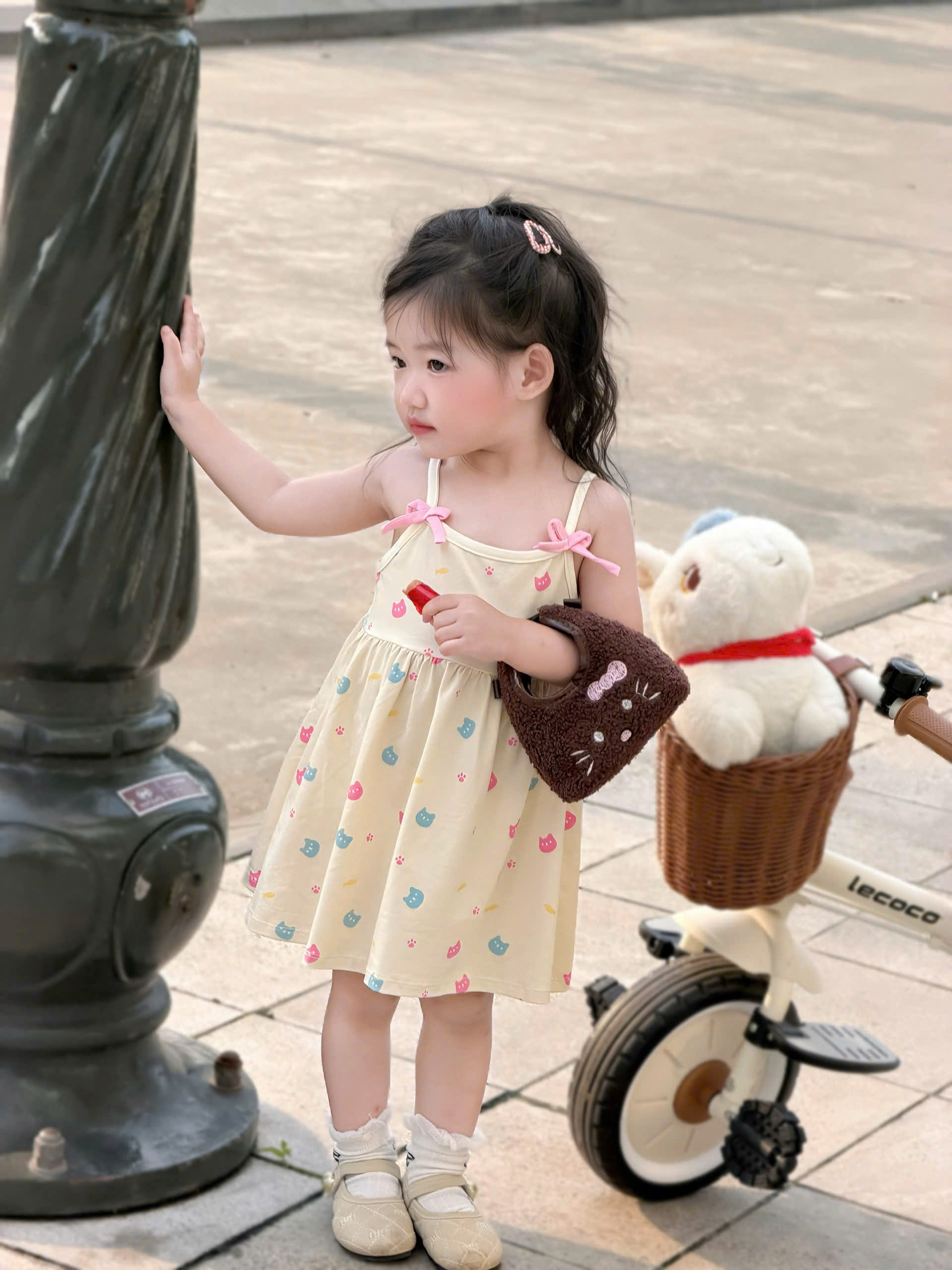XẢ B457 - SET 2 VÁY 2 DÂY MÈO HỒNG KEM