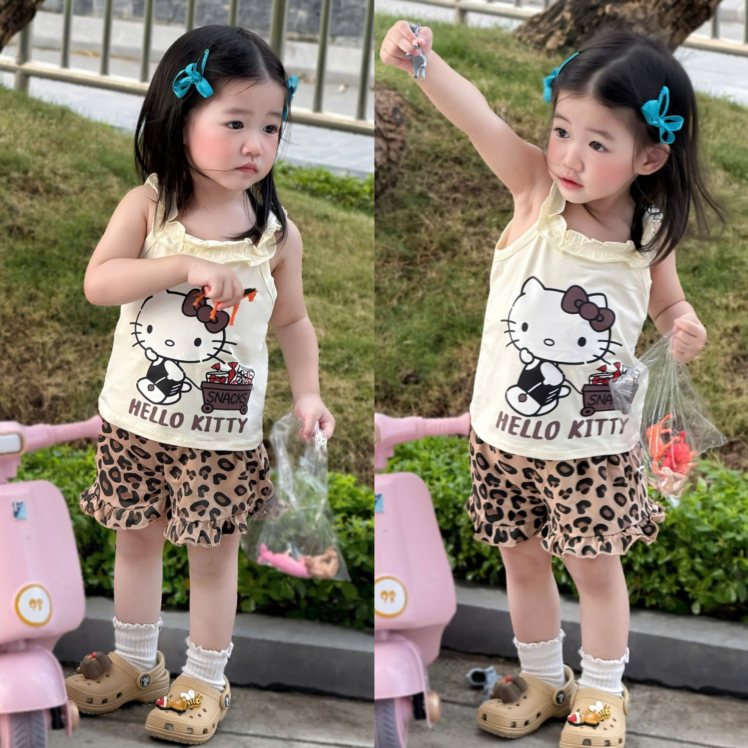 XẢ B458 - SET 2 BỘ MÈO KITTY BÈO HỒNG NÂU BEO