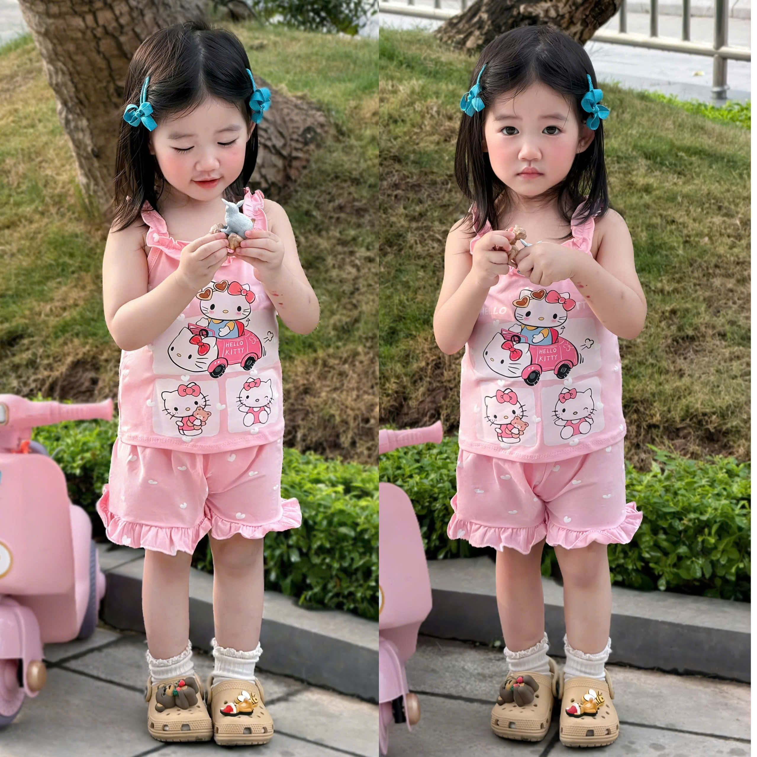 XẢ B458 - SET 2 BỘ MÈO KITTY BÈO HỒNG NÂU BEO