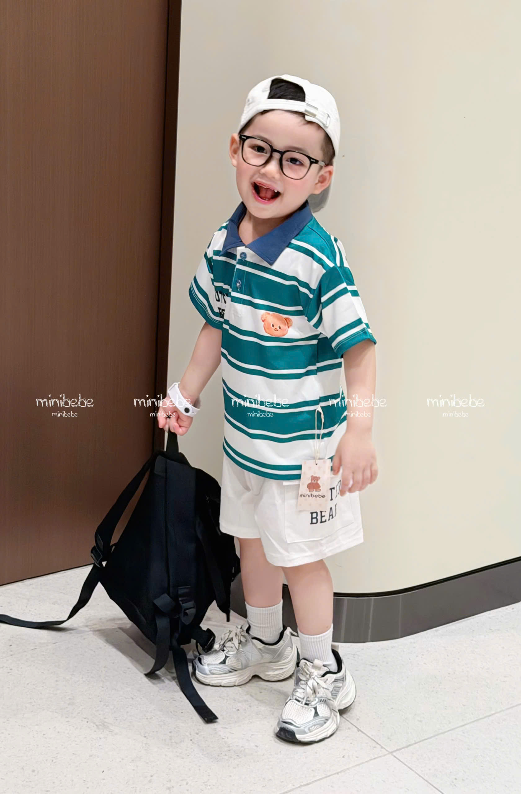 XẢ B485 - SET BỘ BUTTER BEAR SỌC TRẮNG XANH