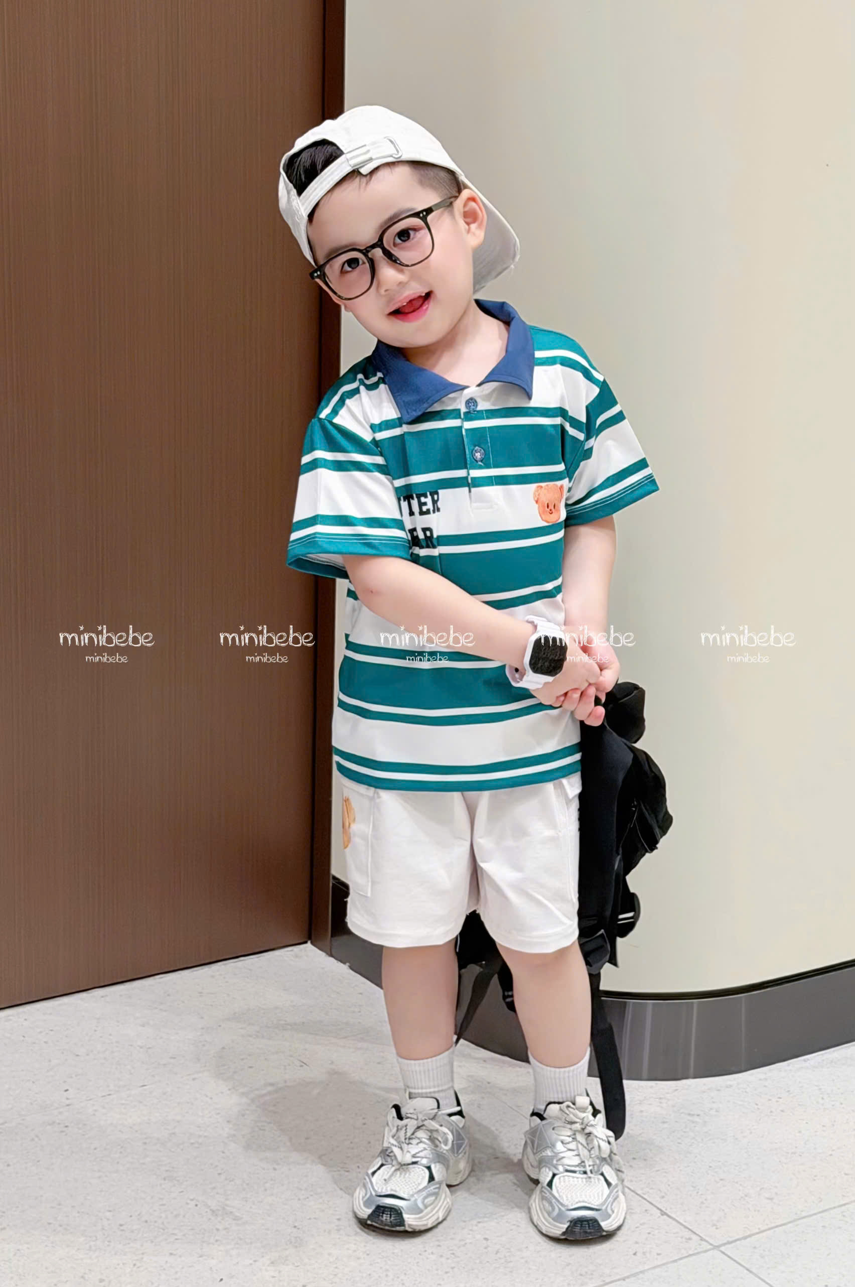 XẢ B485 - SET BỘ BUTTER BEAR SỌC TRẮNG XANH