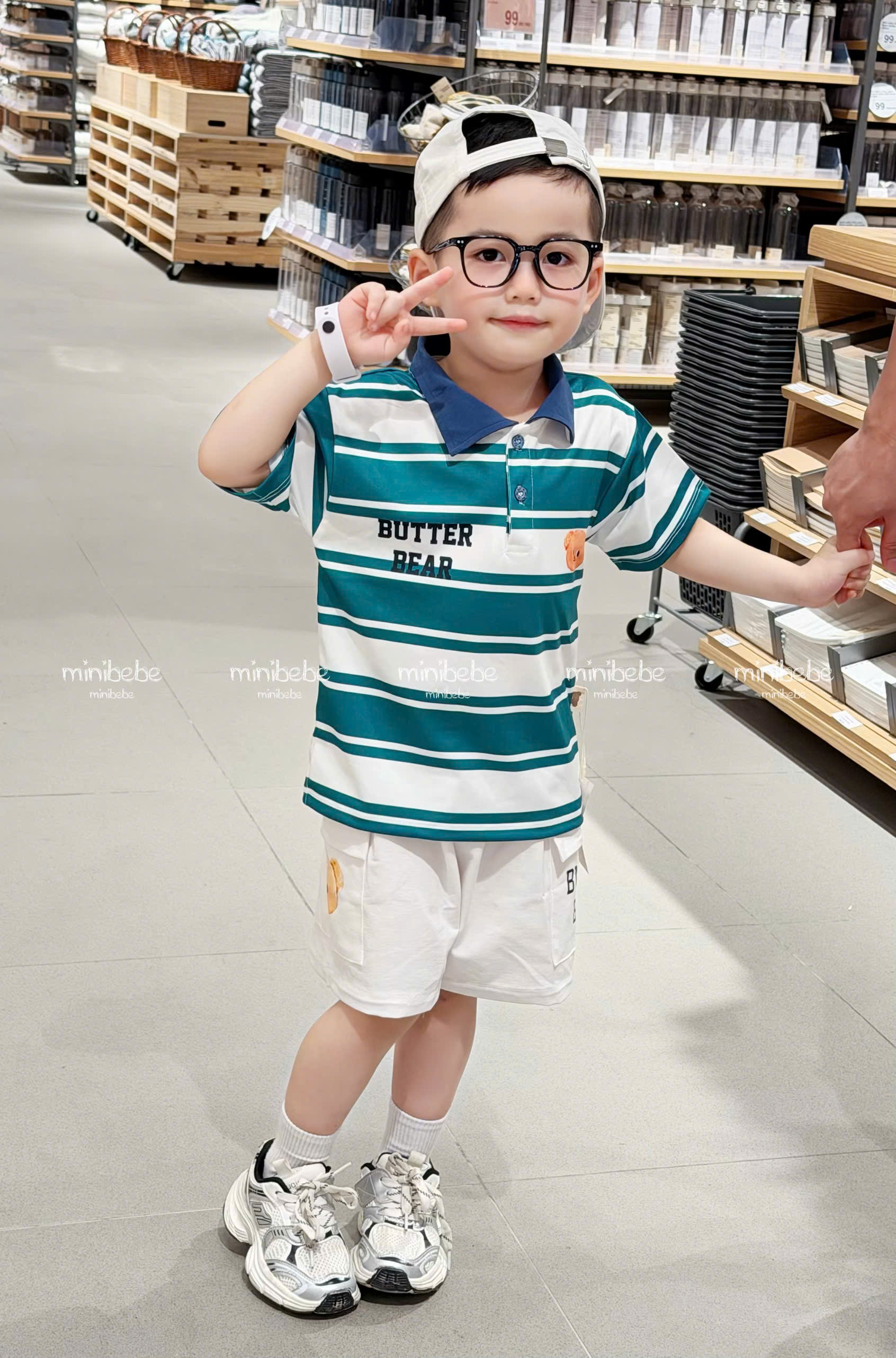 XẢ B485 - SET BỘ BUTTER BEAR SỌC TRẮNG XANH