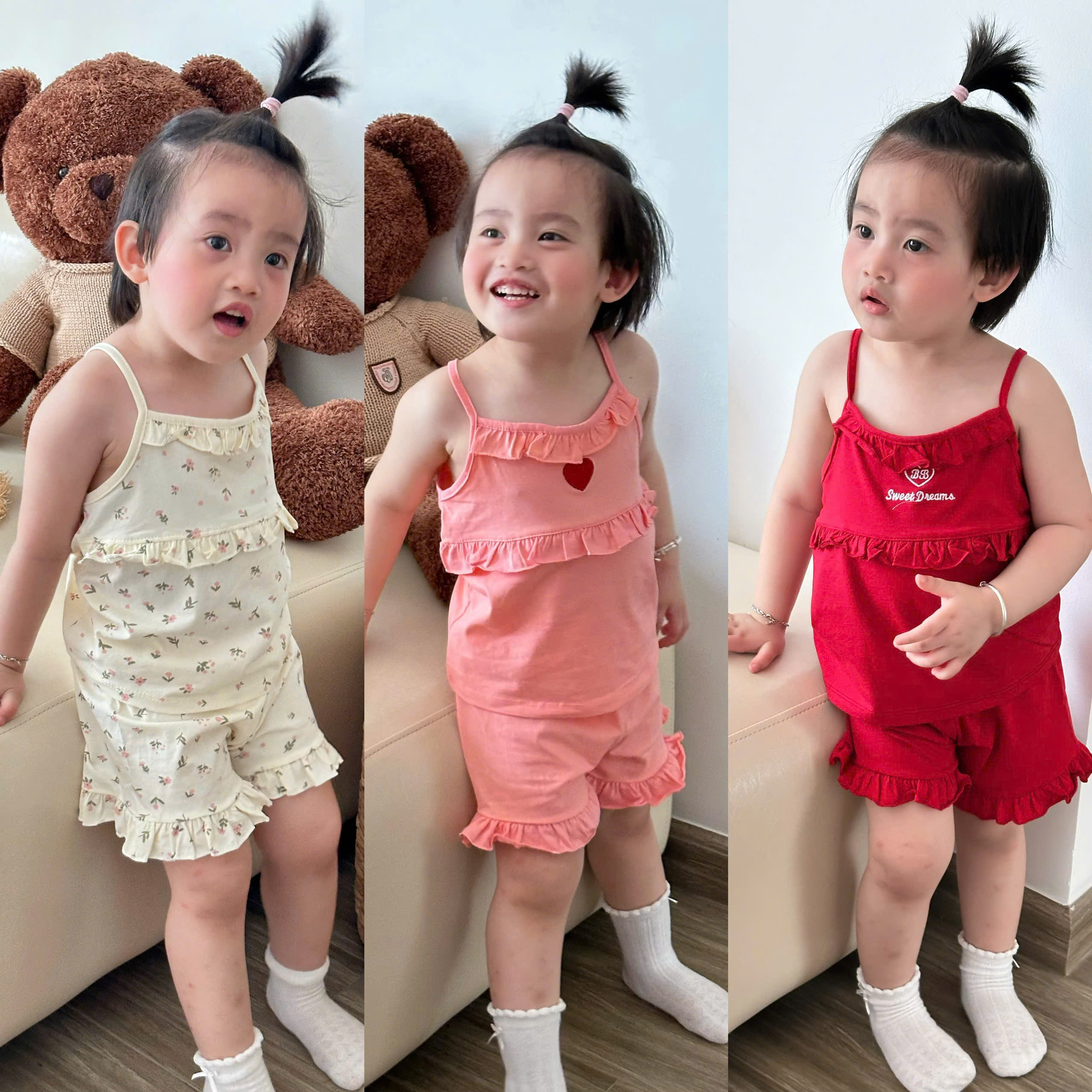 XẢ B489 - SET 3 BỘ 3 DÂY HÔNG ĐỎ HOA NHÍ BÈO NGỰC