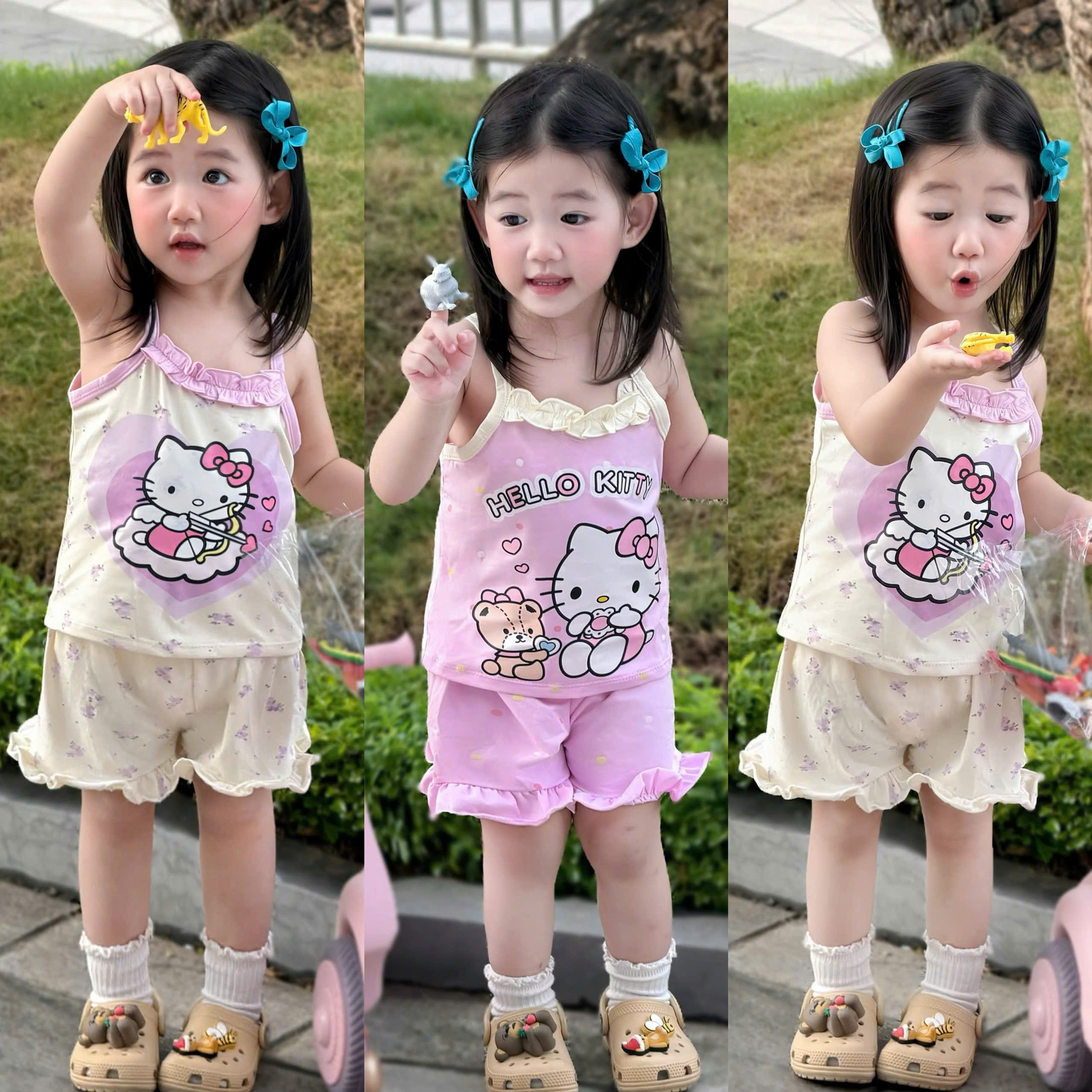 XẢ B495 - SET 2 BỘ 2 DÂY HELLO KITTY TÍM KEM CHẠY BÈO
