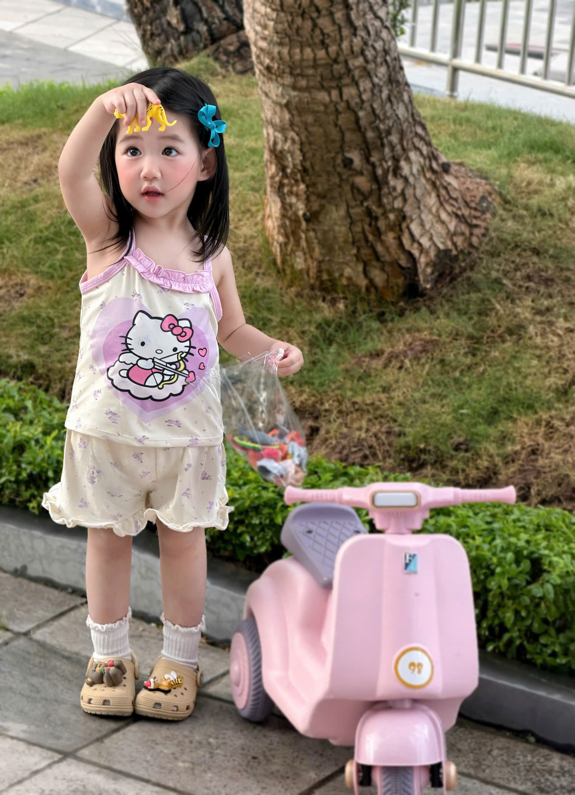 XẢ B495 - SET 2 BỘ 2 DÂY HELLO KITTY TÍM KEM CHẠY BÈO
