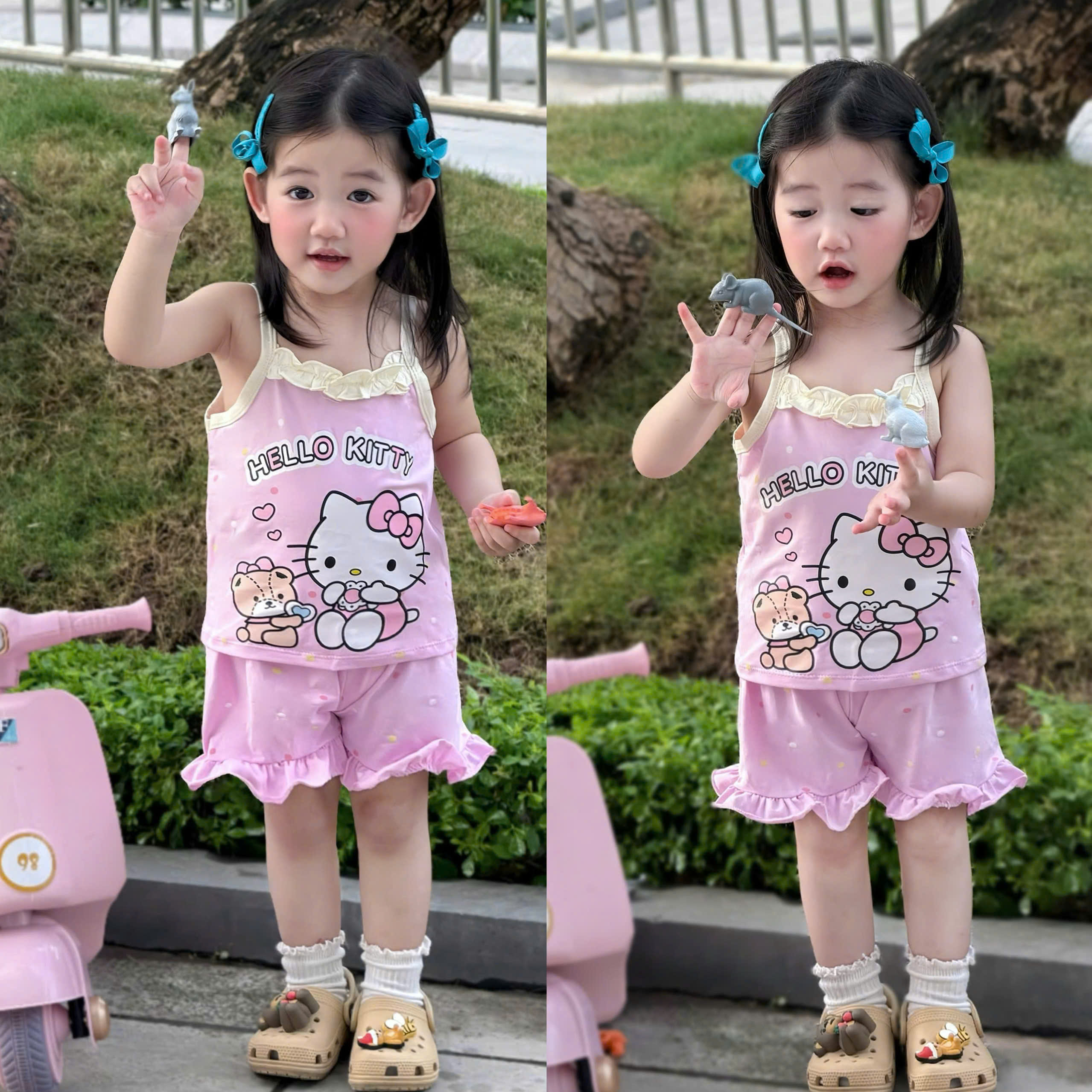 XẢ B495 - SET 2 BỘ 2 DÂY HELLO KITTY TÍM KEM CHẠY BÈO