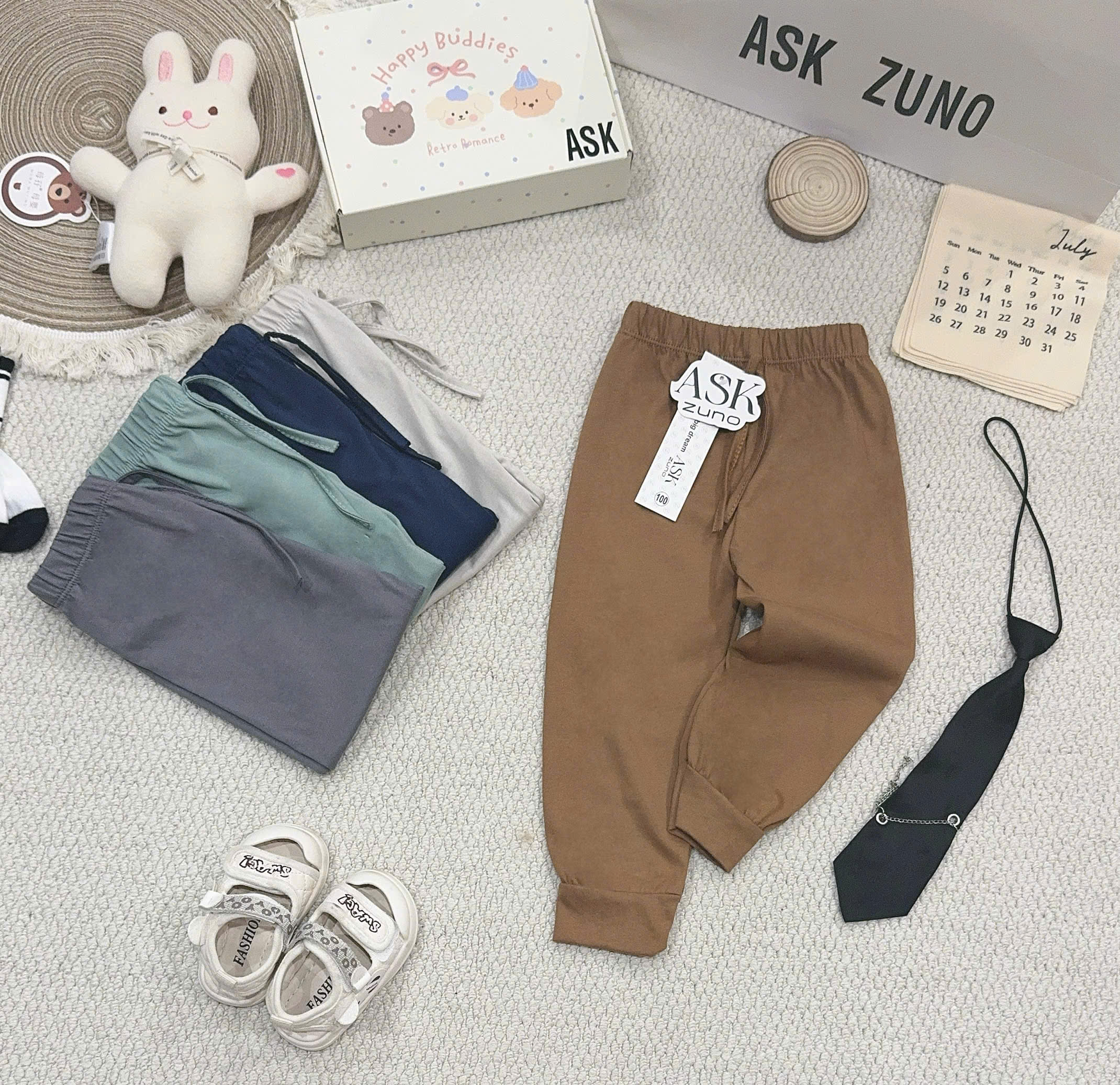B522 - SET 5 QUẦN BÉ TRAI TONE XANH NÂU