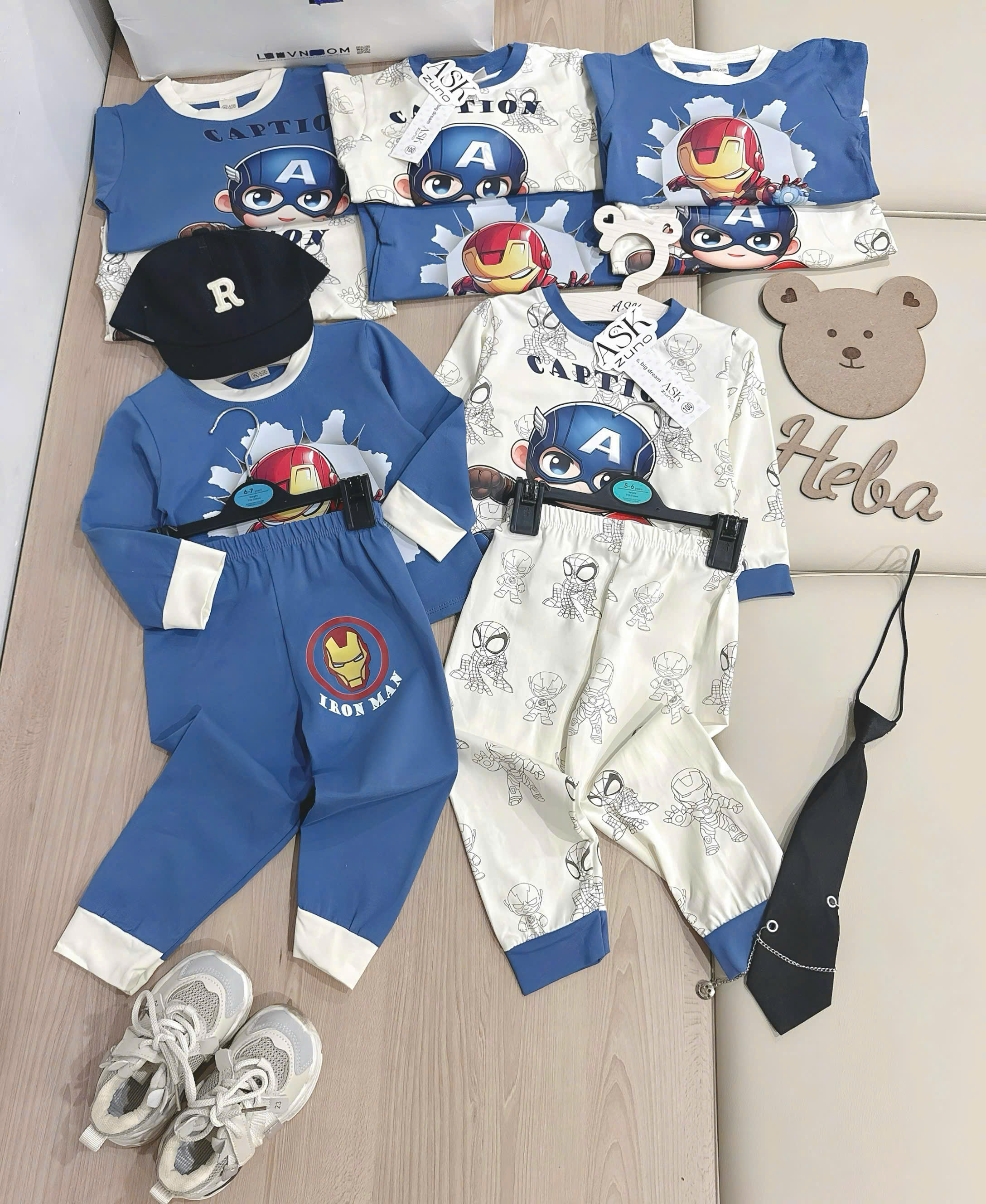 B541 - SET 2 BỘ IRONMAN CAPTION XANH KEM DÀI TAY