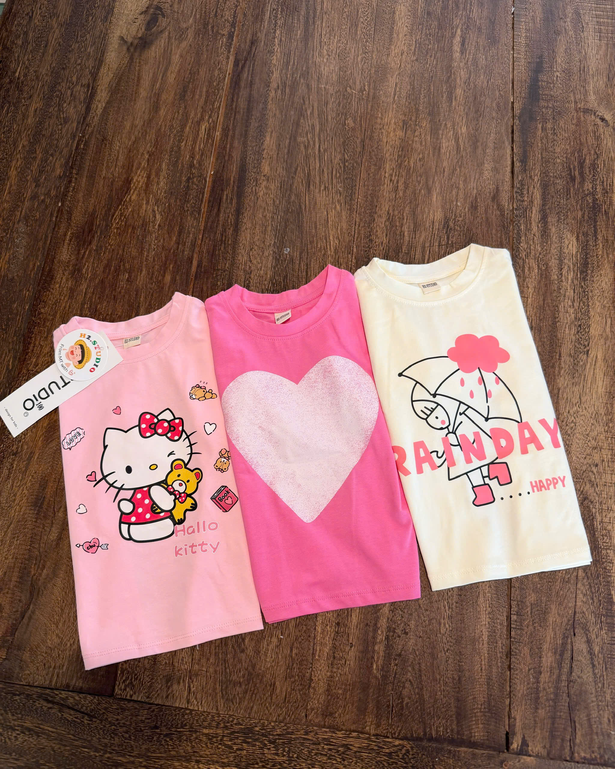 XẢ B542 - SET 3 ÁO PHÔNG KITTY HỒNG BE