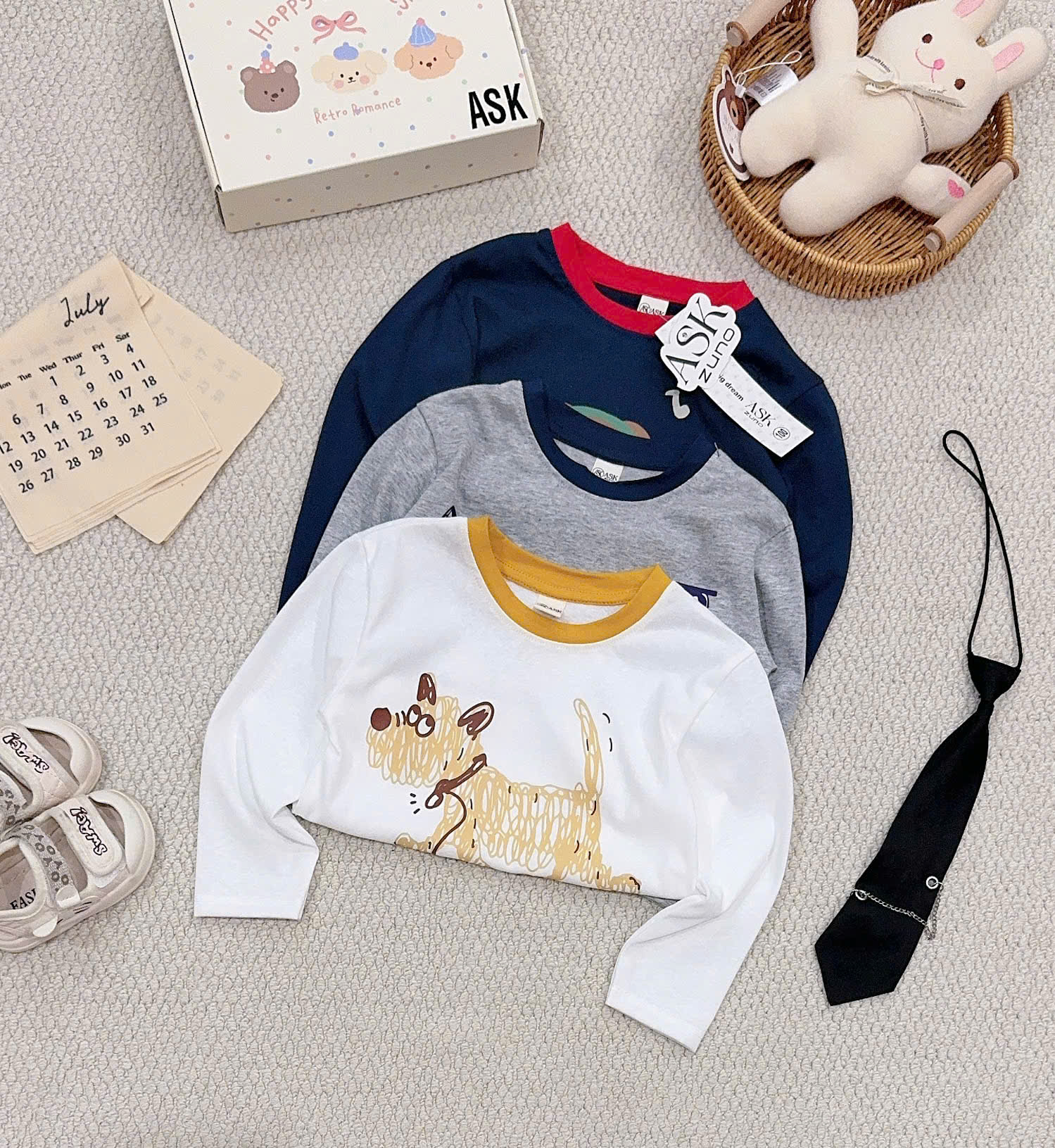 B569 - SET 3 ÁO DÀI TAY THUN GIẤY HÌNH CÚN CON