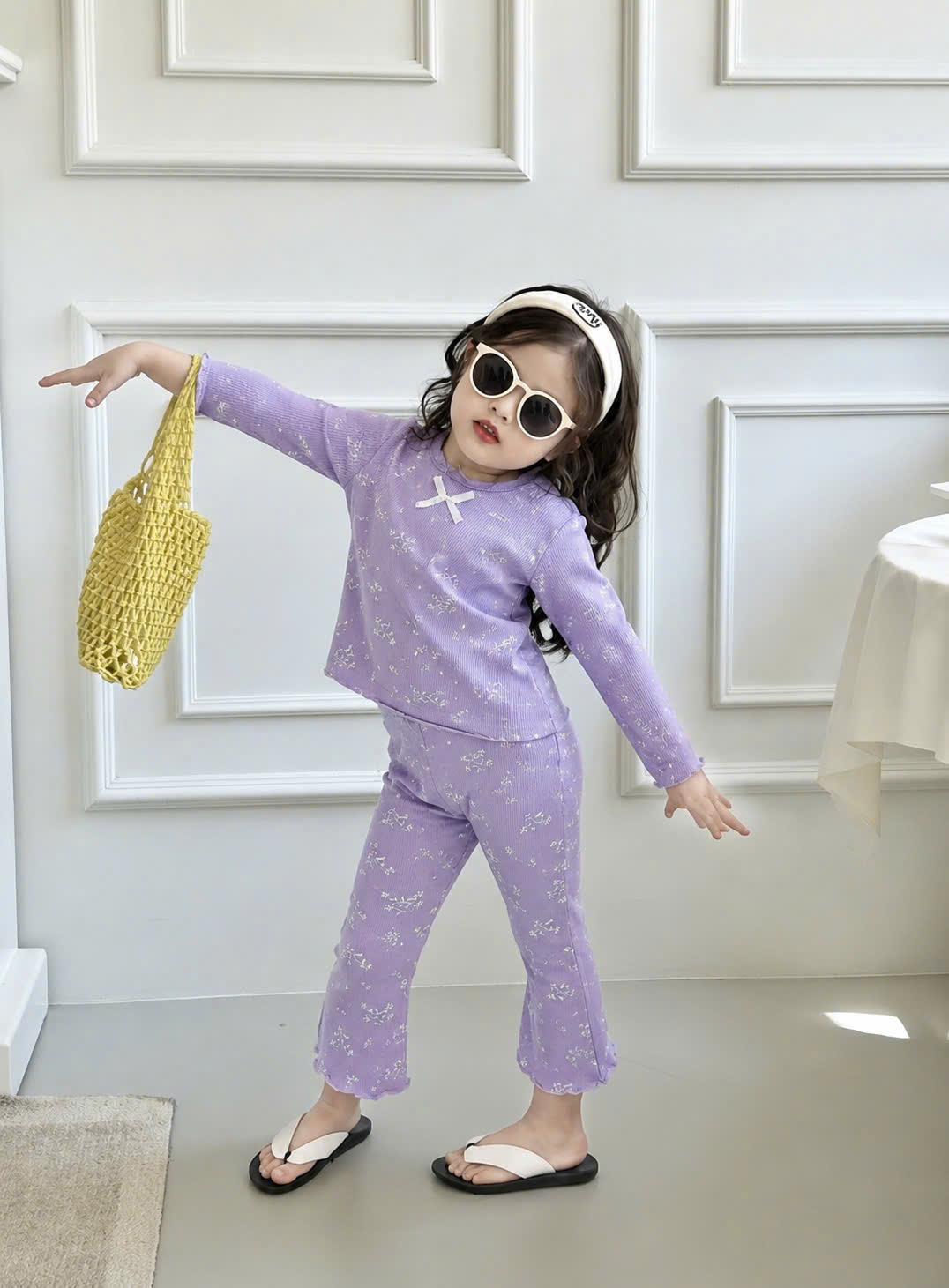 B571 - SET 3 BỘ TĂM HOA NHÍ TÍM VÀNG KEM