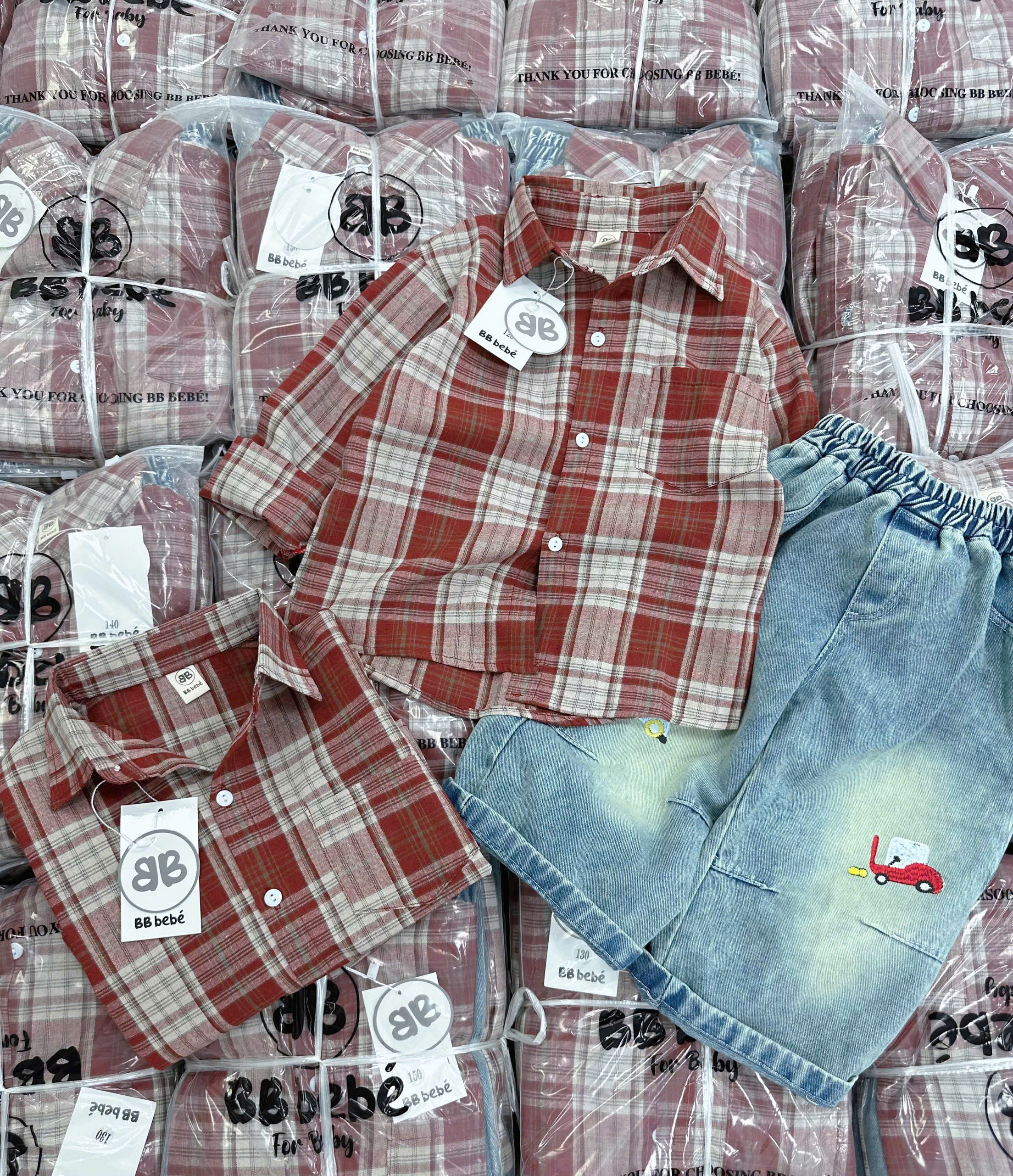 B572 - SET ÁO SƠ MI KẺ ĐỎ QUẦN JEAN