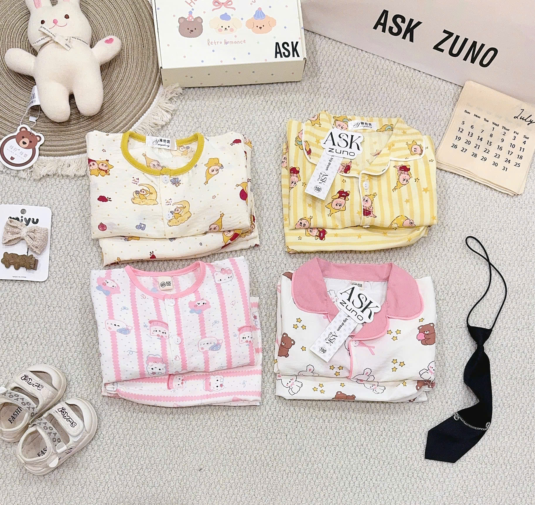 B573 - SET 2 BỘ PIJAMA ĐŨI TONE HỒNG VÀ VÀNG