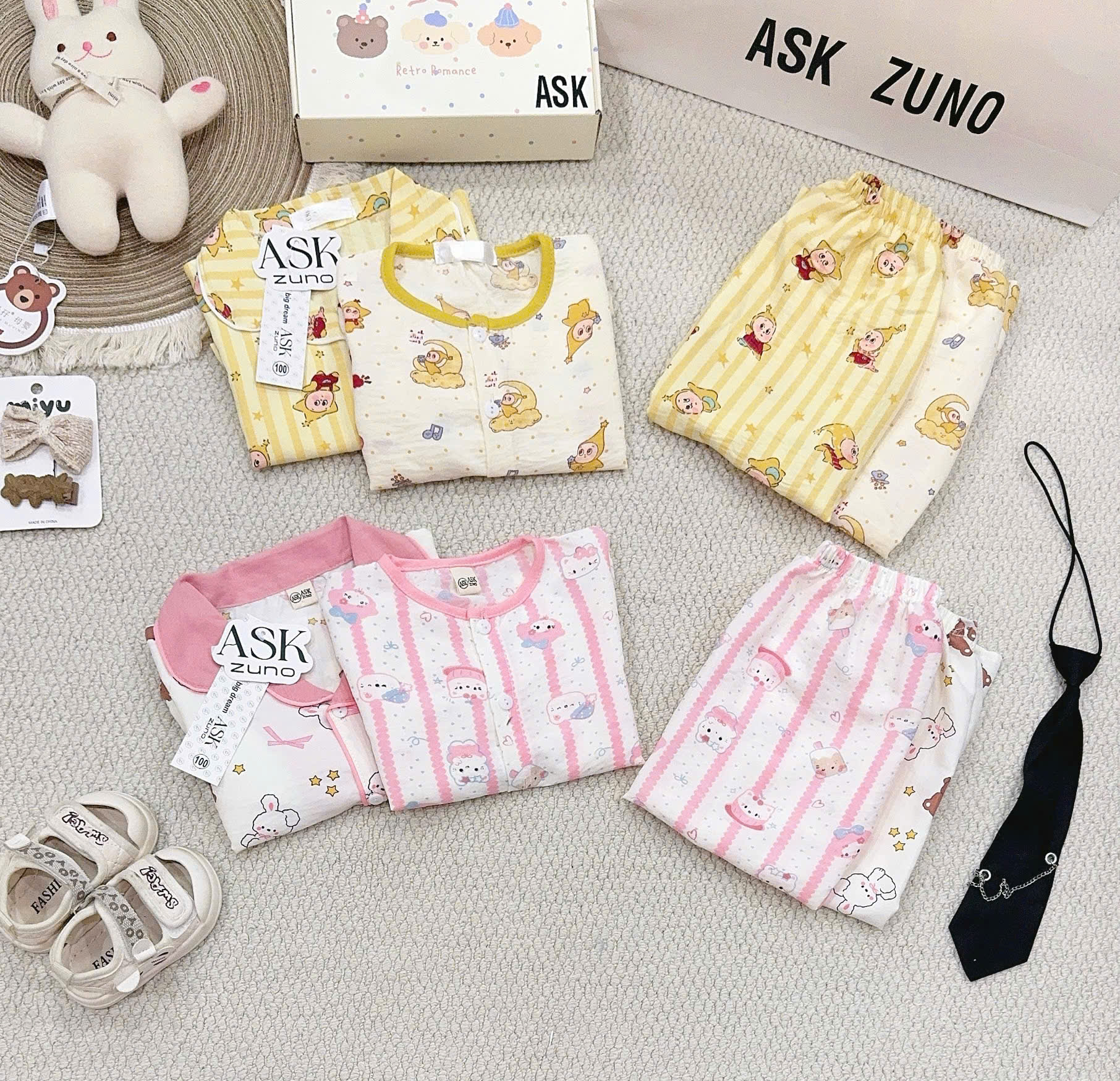 B573 - SET 2 BỘ PIJAMA ĐŨI TONE HỒNG VÀ VÀNG