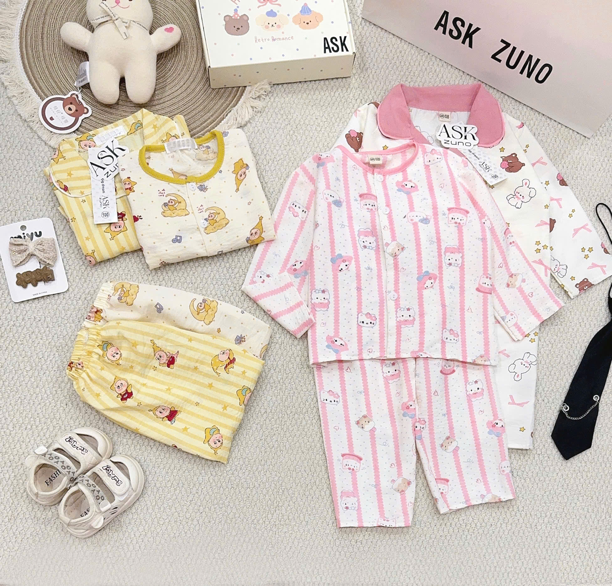 B573 - SET 2 BỘ PIJAMA ĐŨI TONE HỒNG VÀ VÀNG