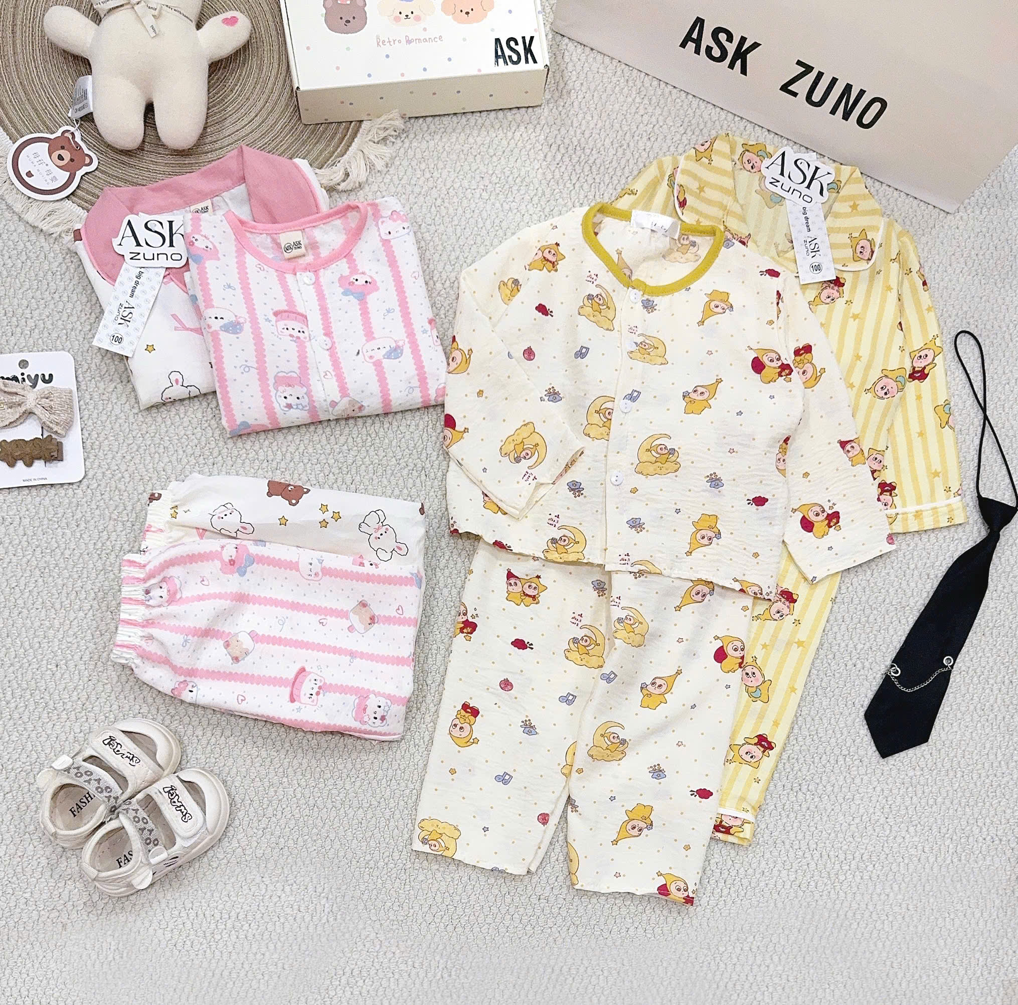 B573 - SET 2 BỘ PIJAMA ĐŨI TONE HỒNG VÀ VÀNG