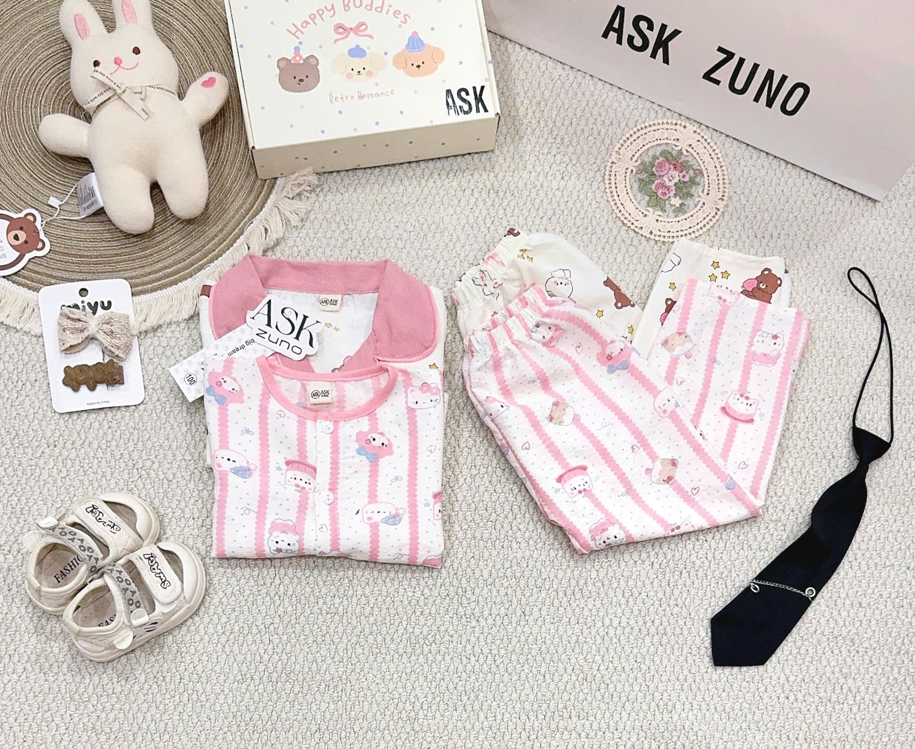 B573 - SET 2 BỘ PIJAMA ĐŨI TONE HỒNG VÀ VÀNG