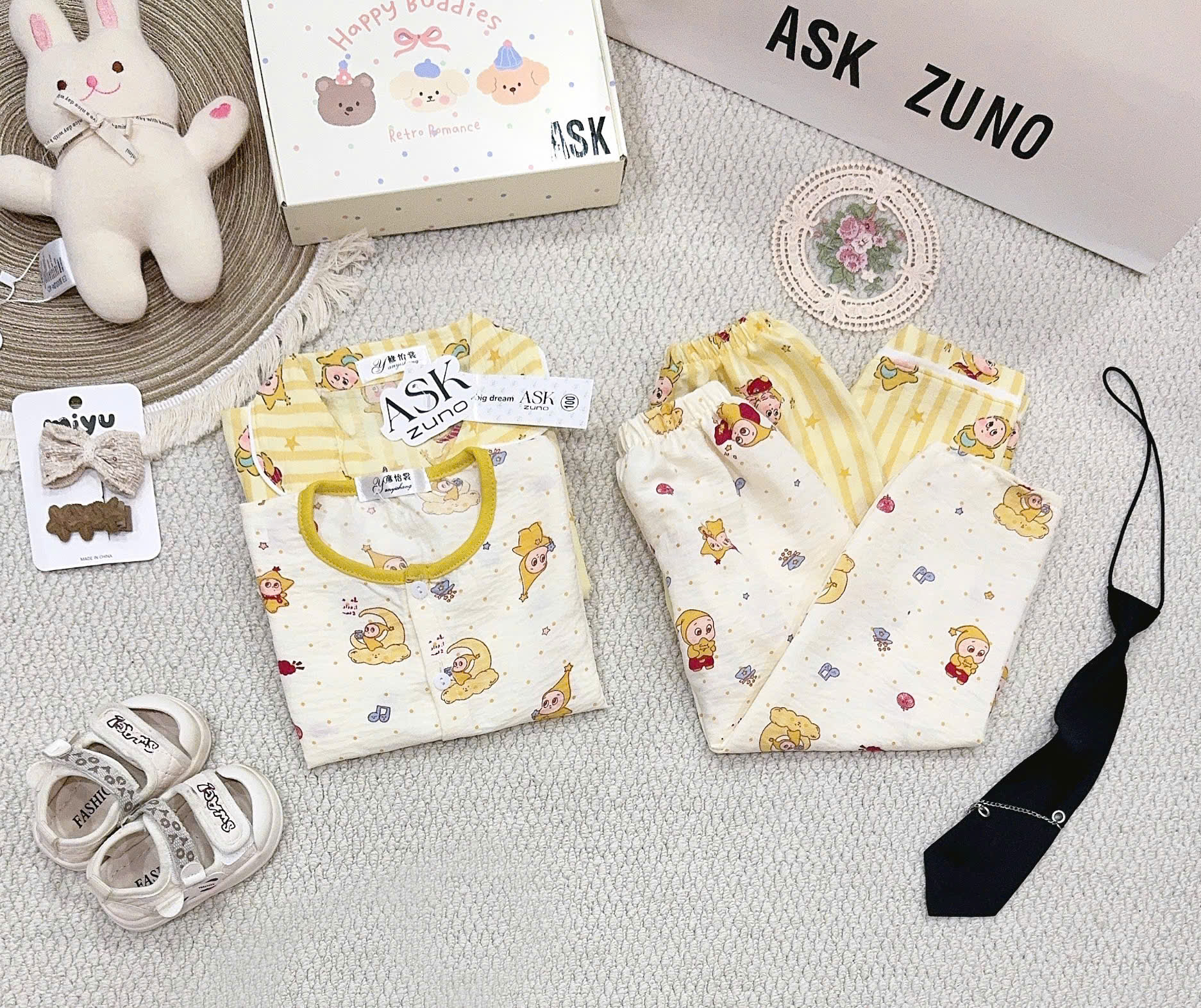 B573 - SET 2 BỘ PIJAMA ĐŨI TONE HỒNG VÀ VÀNG