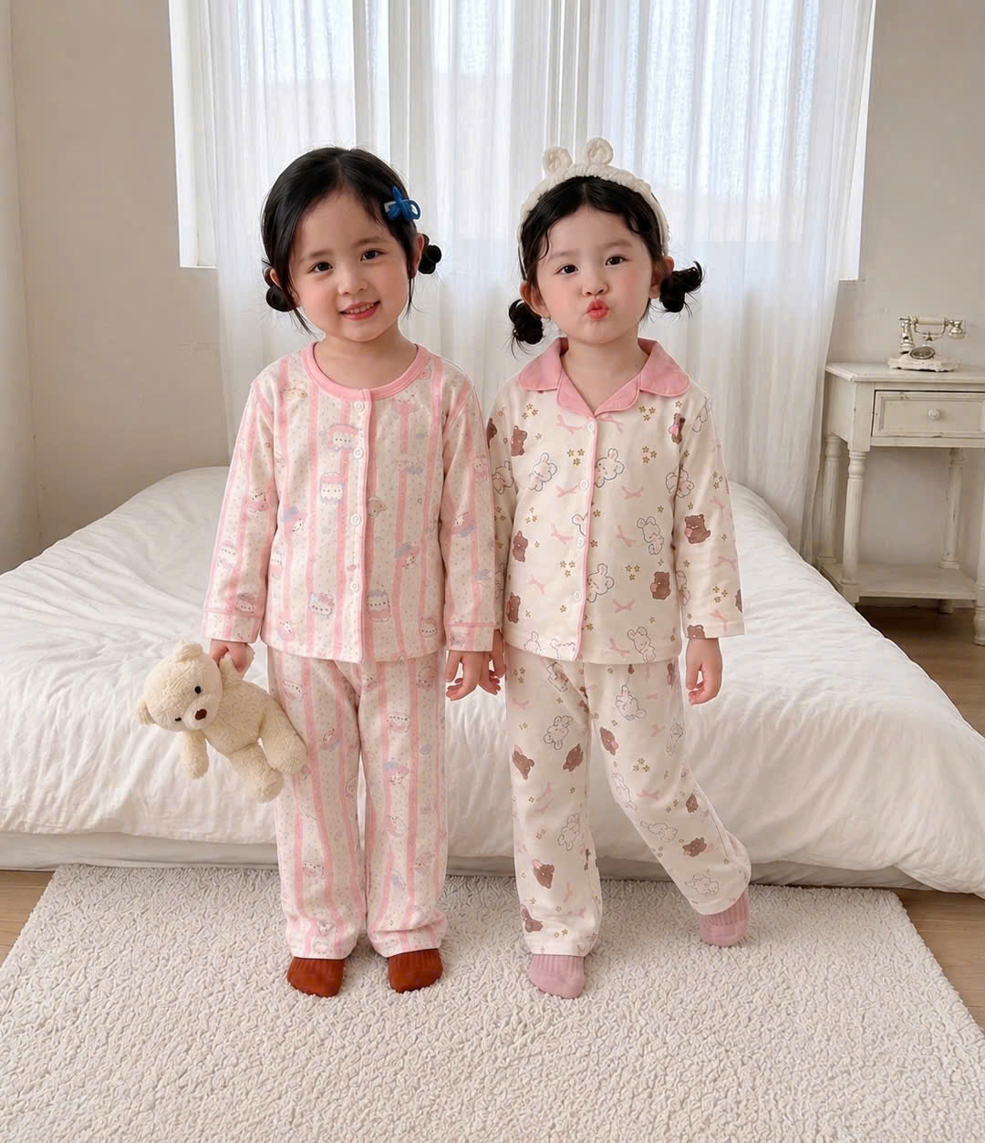 B573 - SET 2 BỘ PIJAMA ĐŨI TONE HỒNG VÀ VÀNG