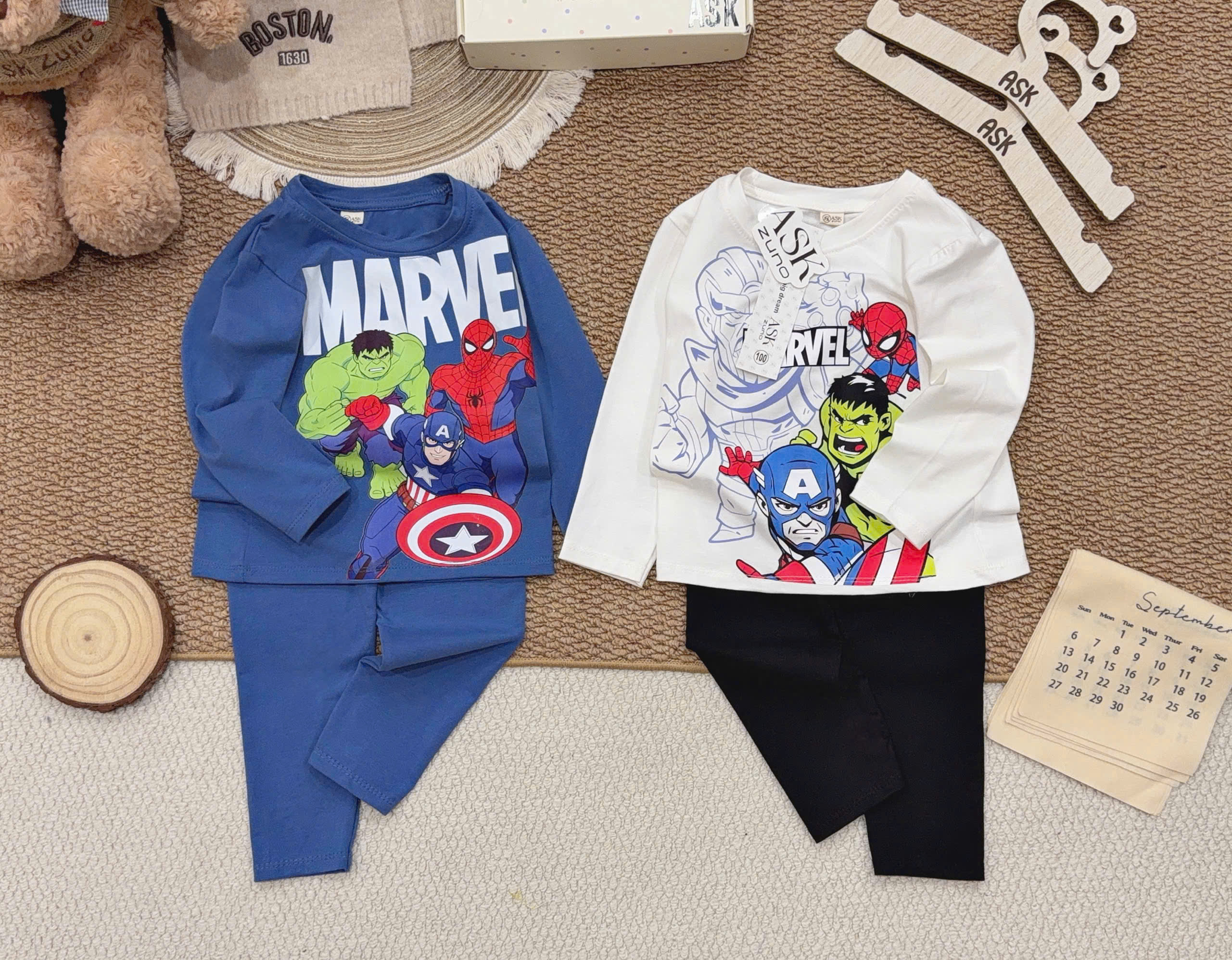 B587 - SET 2 BỘ MARVEL XANH TRẮNG