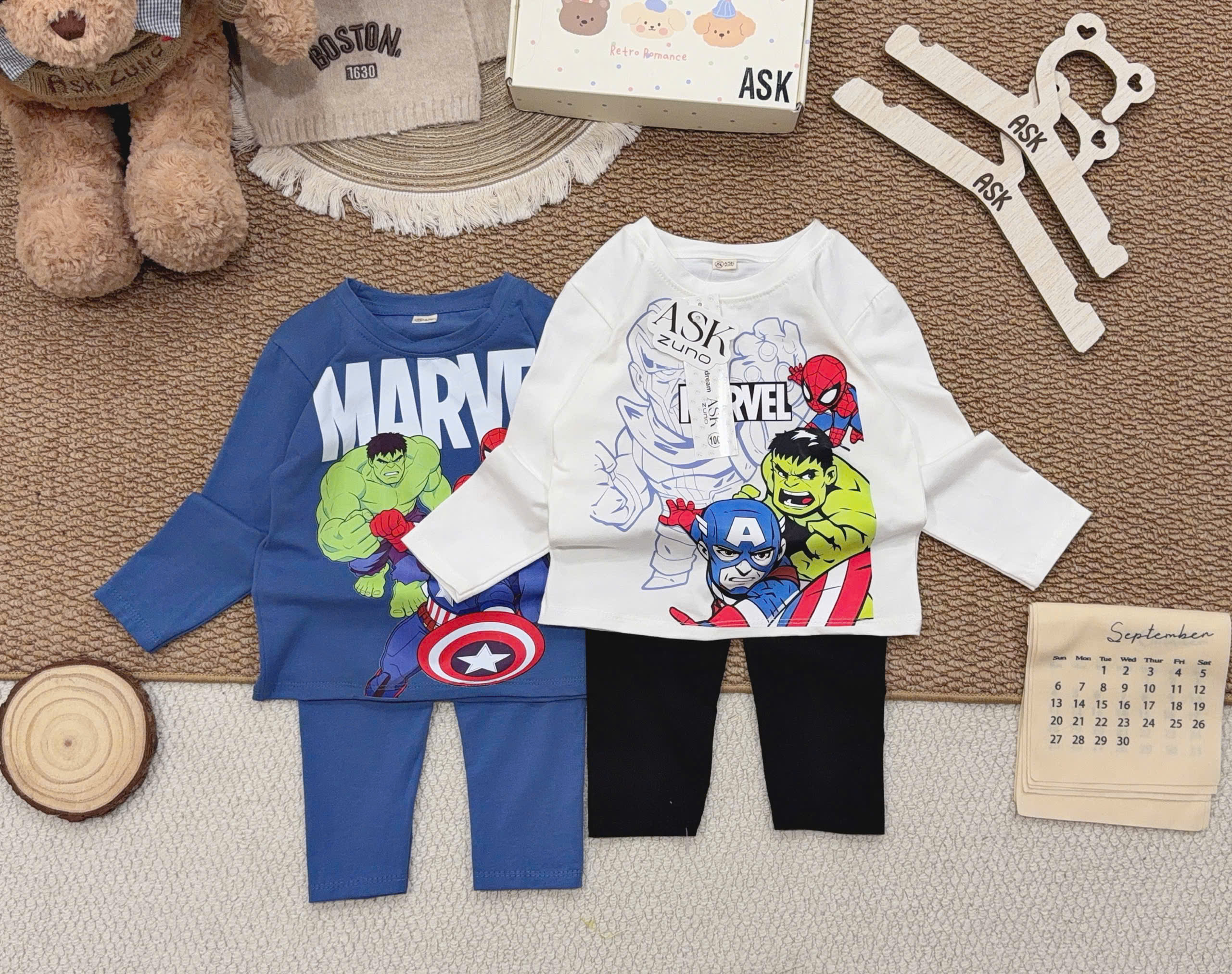 B587 - SET 2 BỘ MARVEL XANH TRẮNG