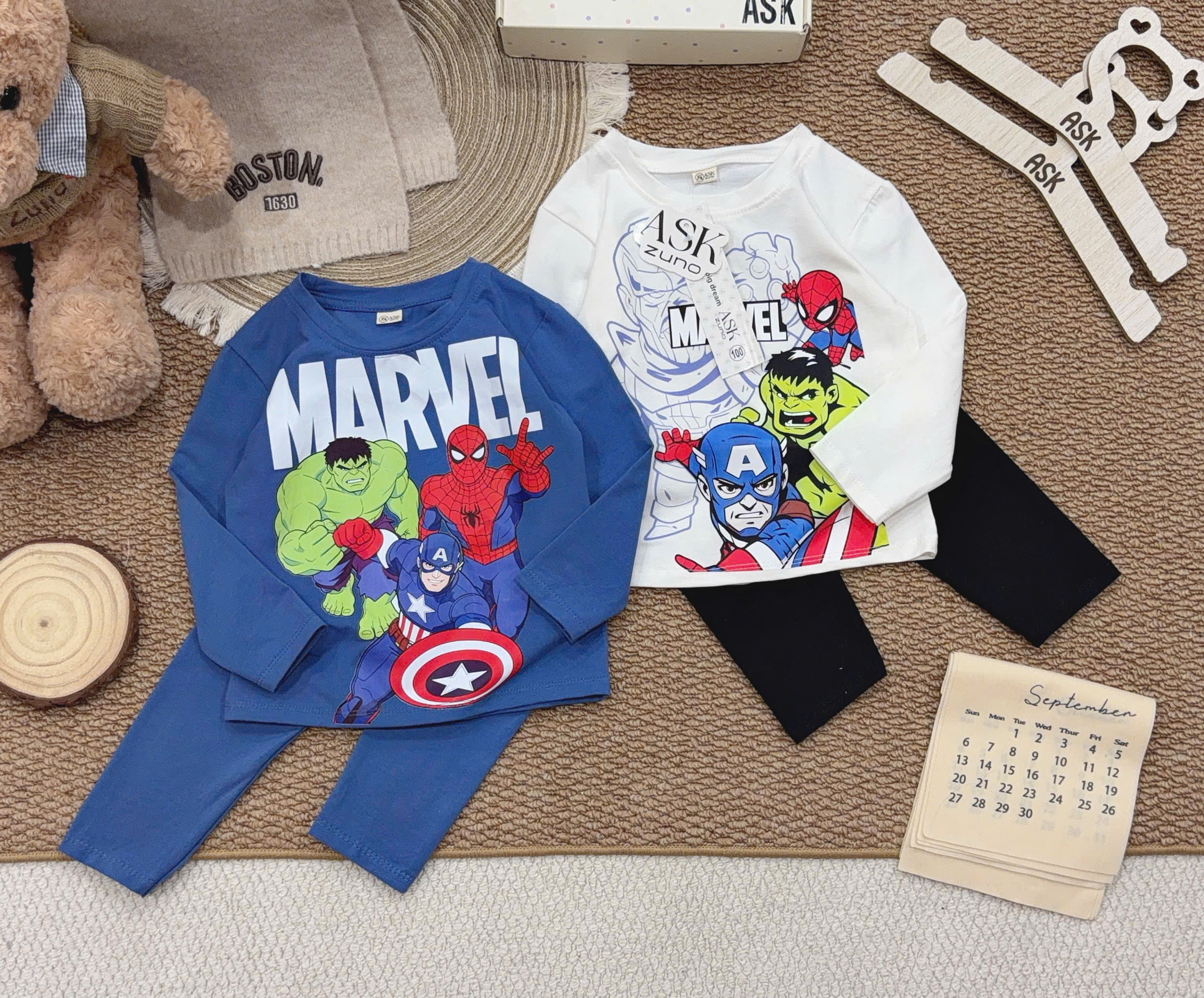 B587 - SET 2 BỘ MARVEL XANH TRẮNG