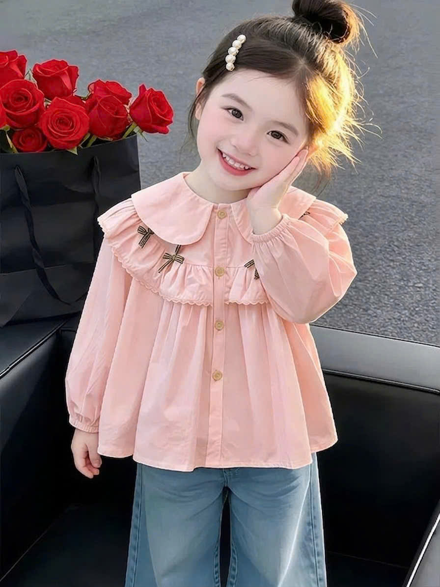 B606 - ÁO SƠ MI CỔ SEN PHỐI BÈO TẦNG CÙNG NƠ