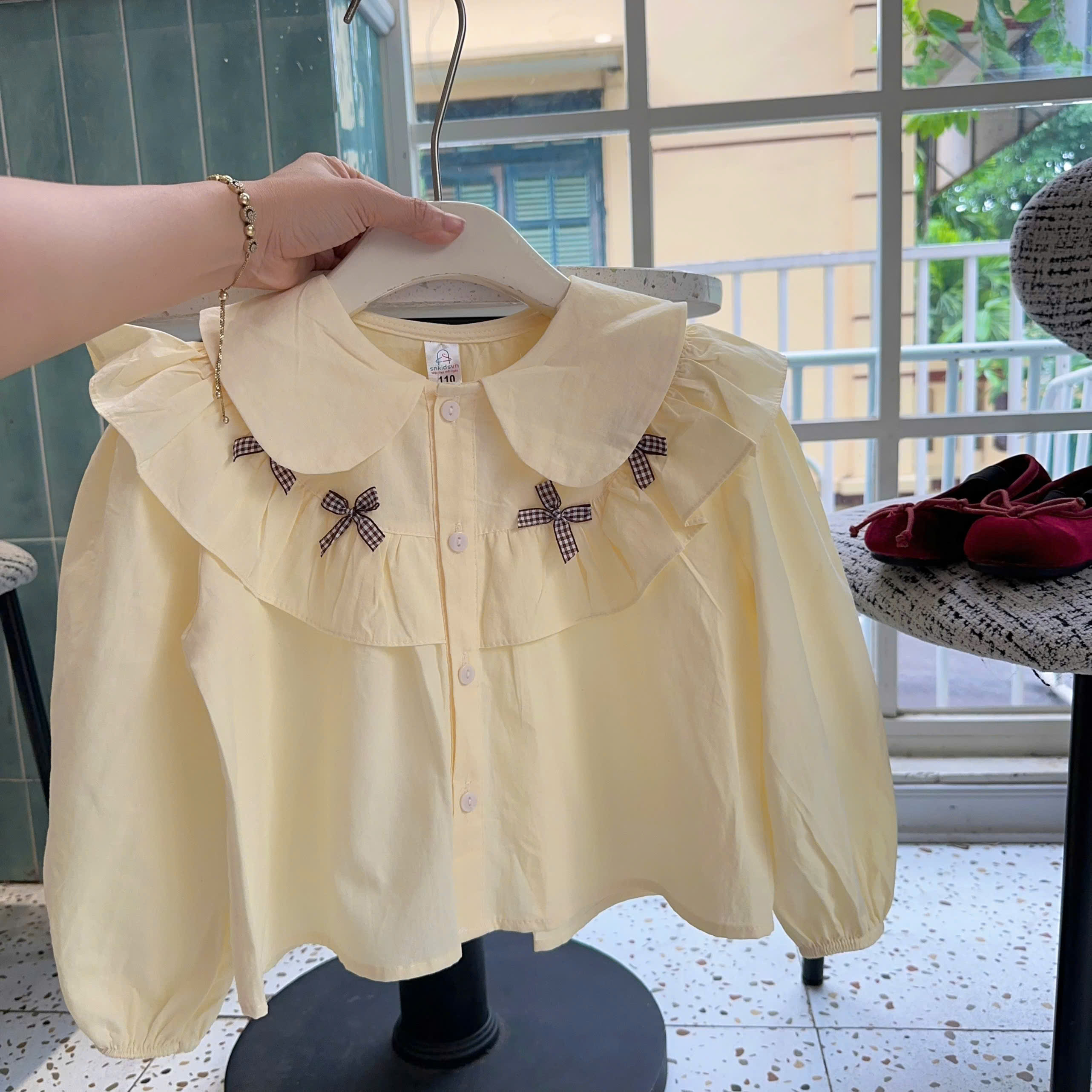 B606 - ÁO SƠ MI CỔ SEN PHỐI BÈO TẦNG CÙNG NƠ
