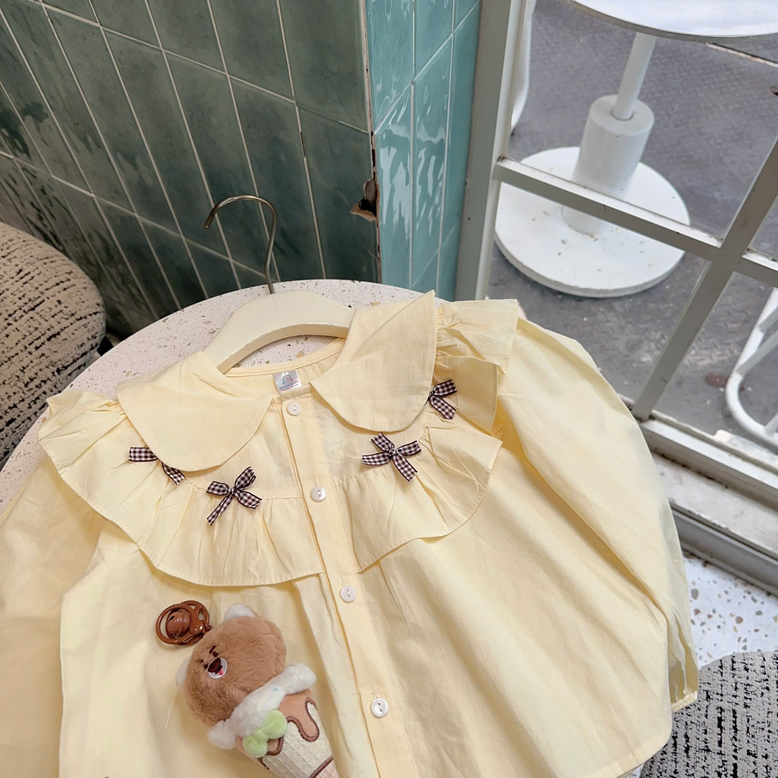 B606 - ÁO SƠ MI CỔ SEN PHỐI BÈO TẦNG CÙNG NƠ